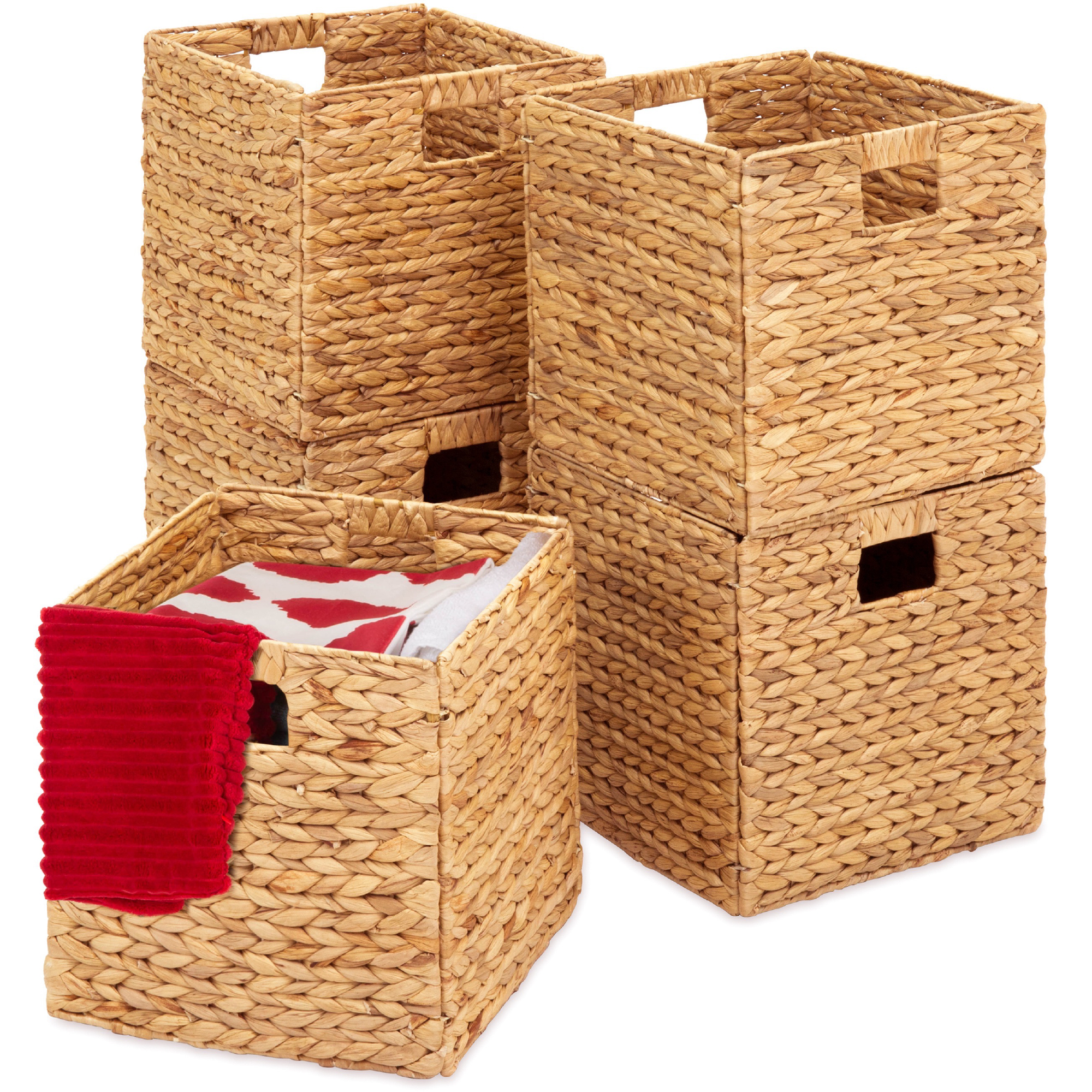 13x13in Hyacinth Storage Baskets, 5 Multipurpose Collapsible Organizers - Natural - Best Choice Products Online