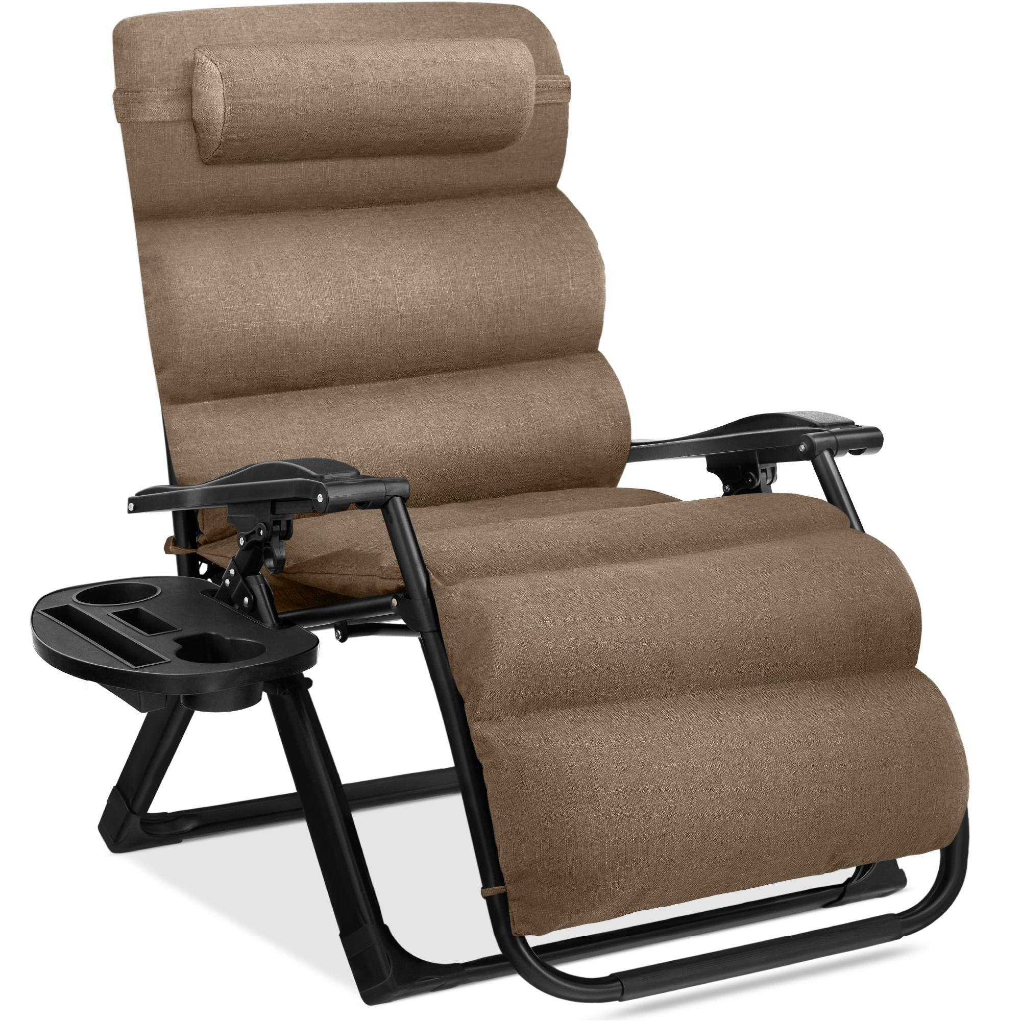 Oversized Zero Gravity Chair, Folding Outdoor Recliner w/ Removable Cushion, Side Tray - Taupe - Best Choice Products Online