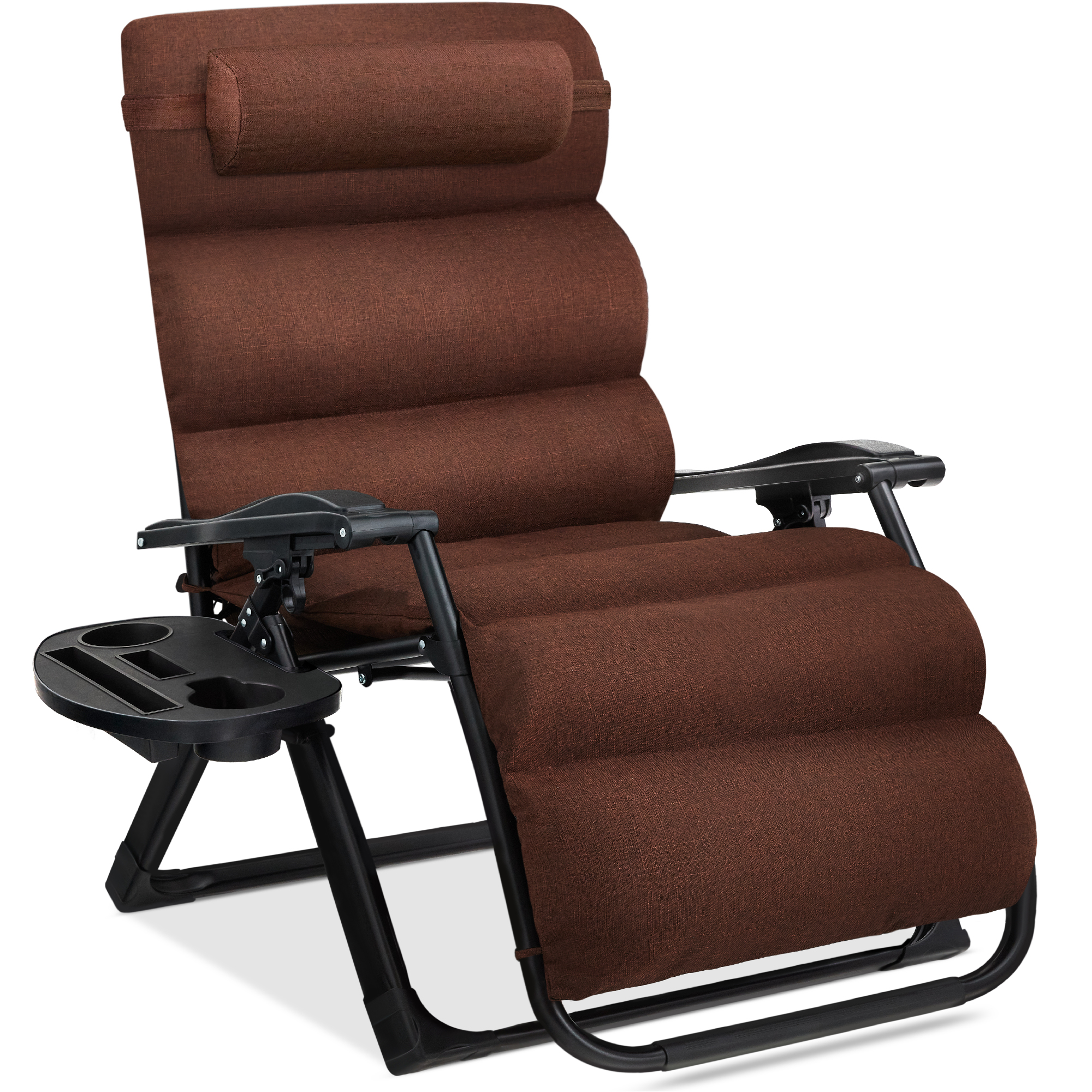 Oversized Zero Gravity Chair, Folding Outdoor Recliner w/ Removable Cushion, Side Tray - Woodland Brown - Best Choice Products Online