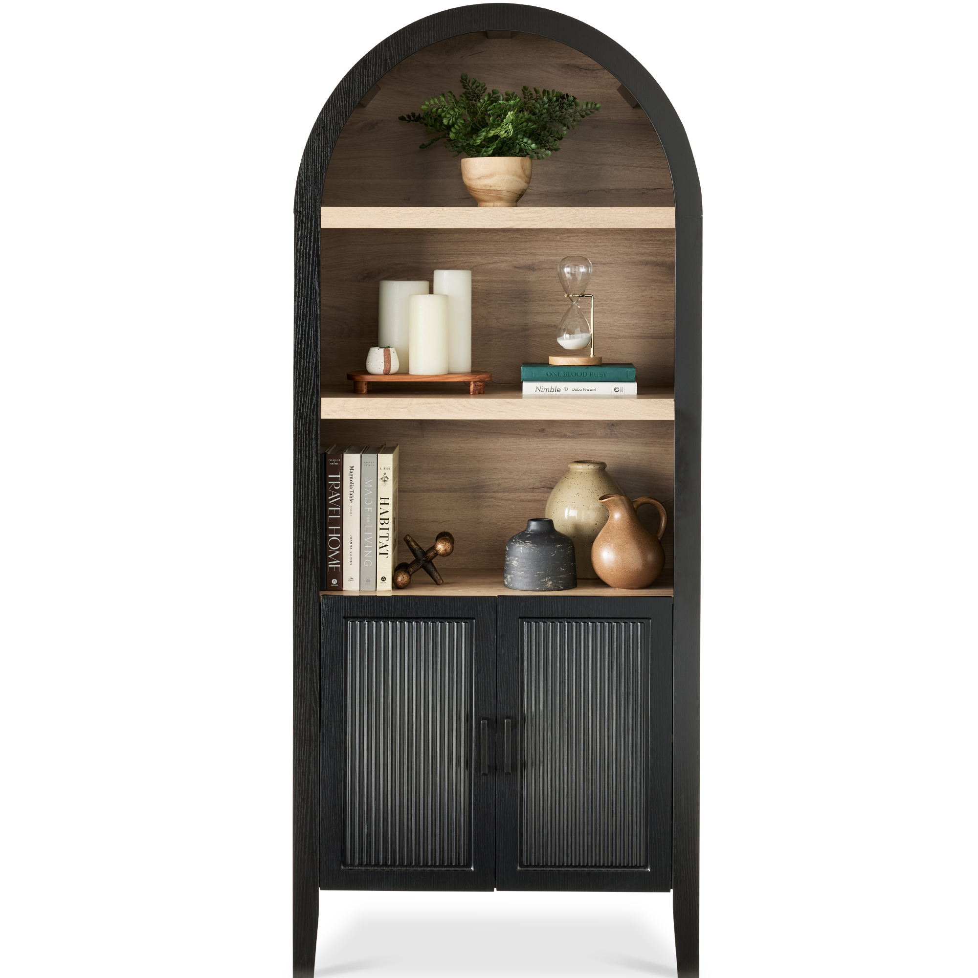 72in Tall Arched 5-Tier Bookshelf Storage Cabinet w/ Adjustable Shelves - Black Oak - Best Choice Products Online