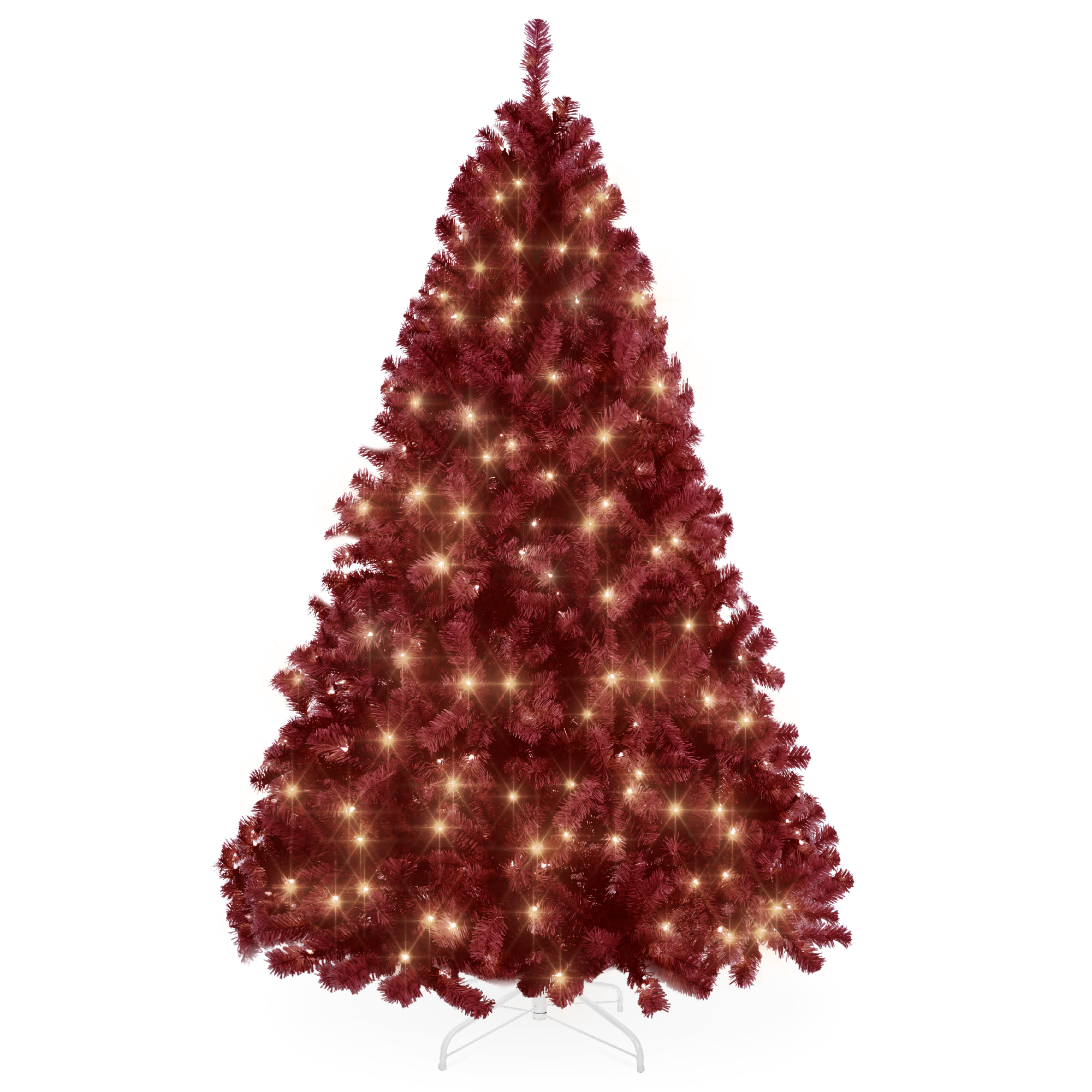 9ft Pre-Lit Burgundy Christmas Tree, Artificial Holiday Decoration w/ 900 Lights - Best Choice Products Online