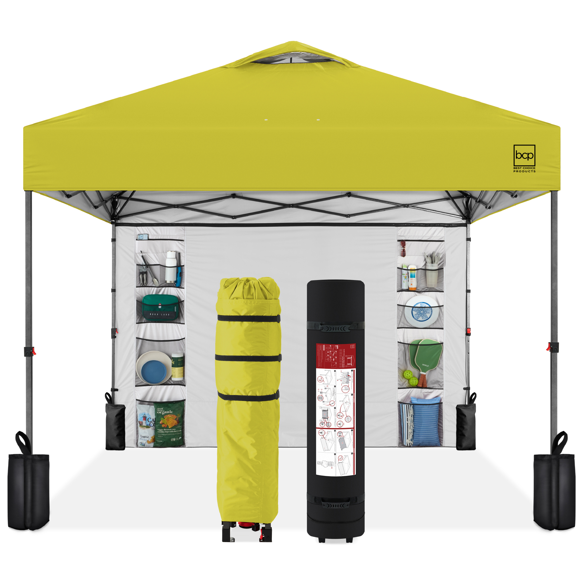 10x10ft Easy Setup Pop Up Canopy, Portable Tent w/ Side Wall, 1-Button Push, Case - Yellow - Best Choice Products Online