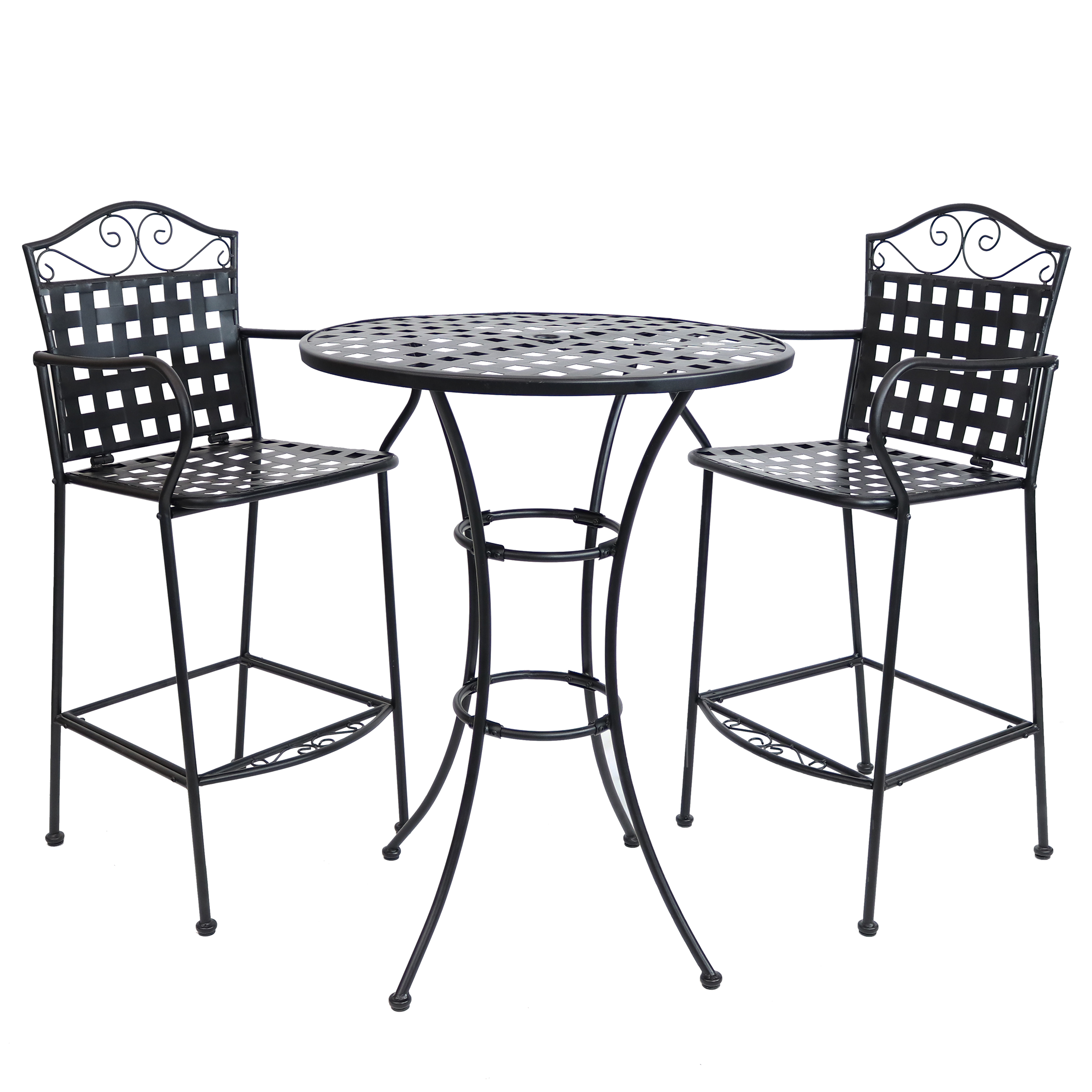 Sunnydaze Outdoor Black Scrolling Wrought Iron Bar Chair and Table Set