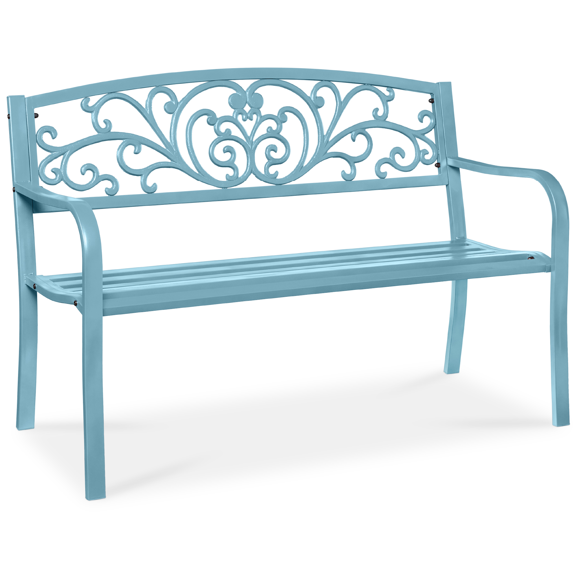 50in Outdoor Patio Garden Bench, Park Yard Furniture Porch Chair w/ Steel Frame, Slatted Seat, Floral Design - Sky Blue - Best Choice Products