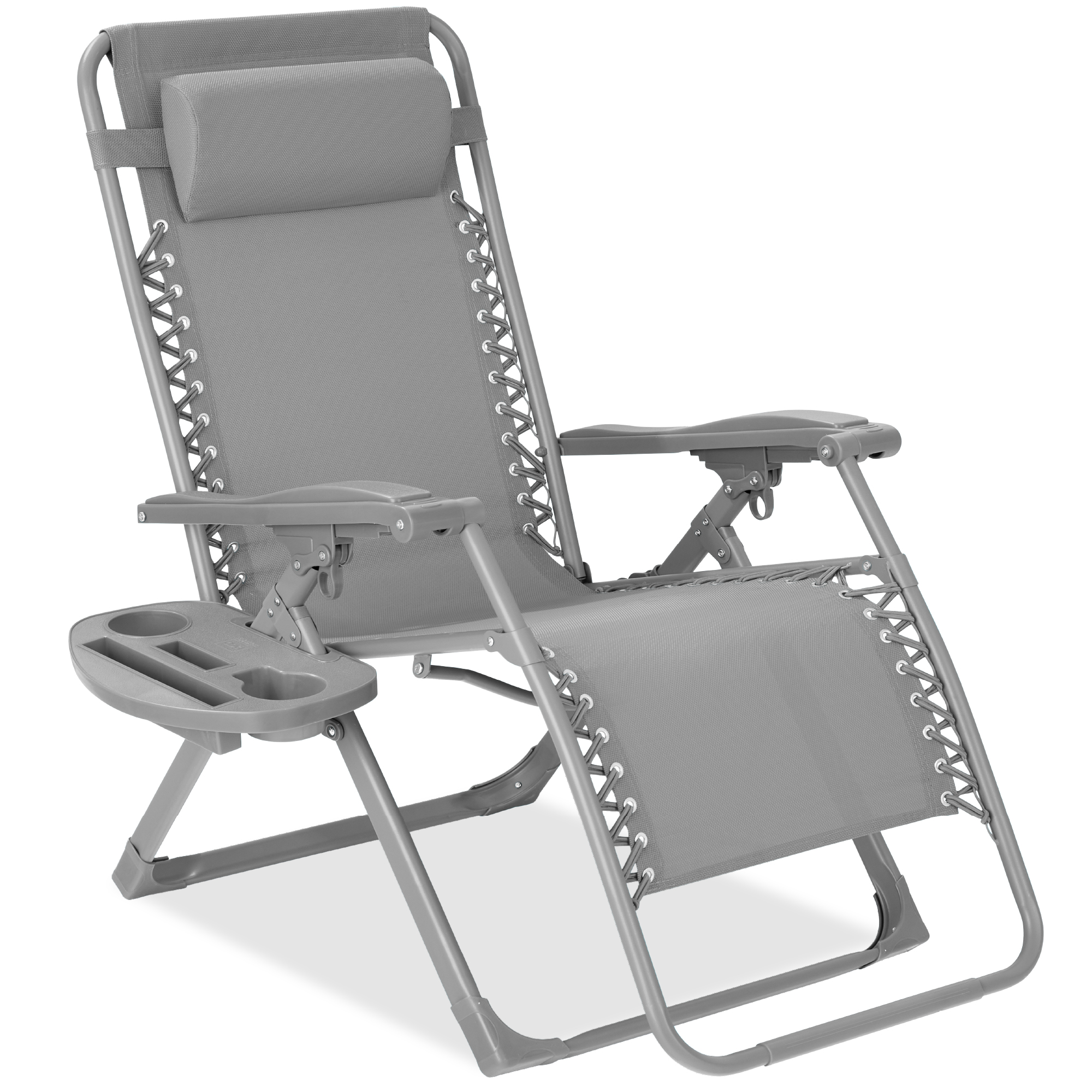 Zero Gravity Chair, Folding Patio Recliner w/ Side Tray, Headrest - Dove Gray - Best Choice Products Online