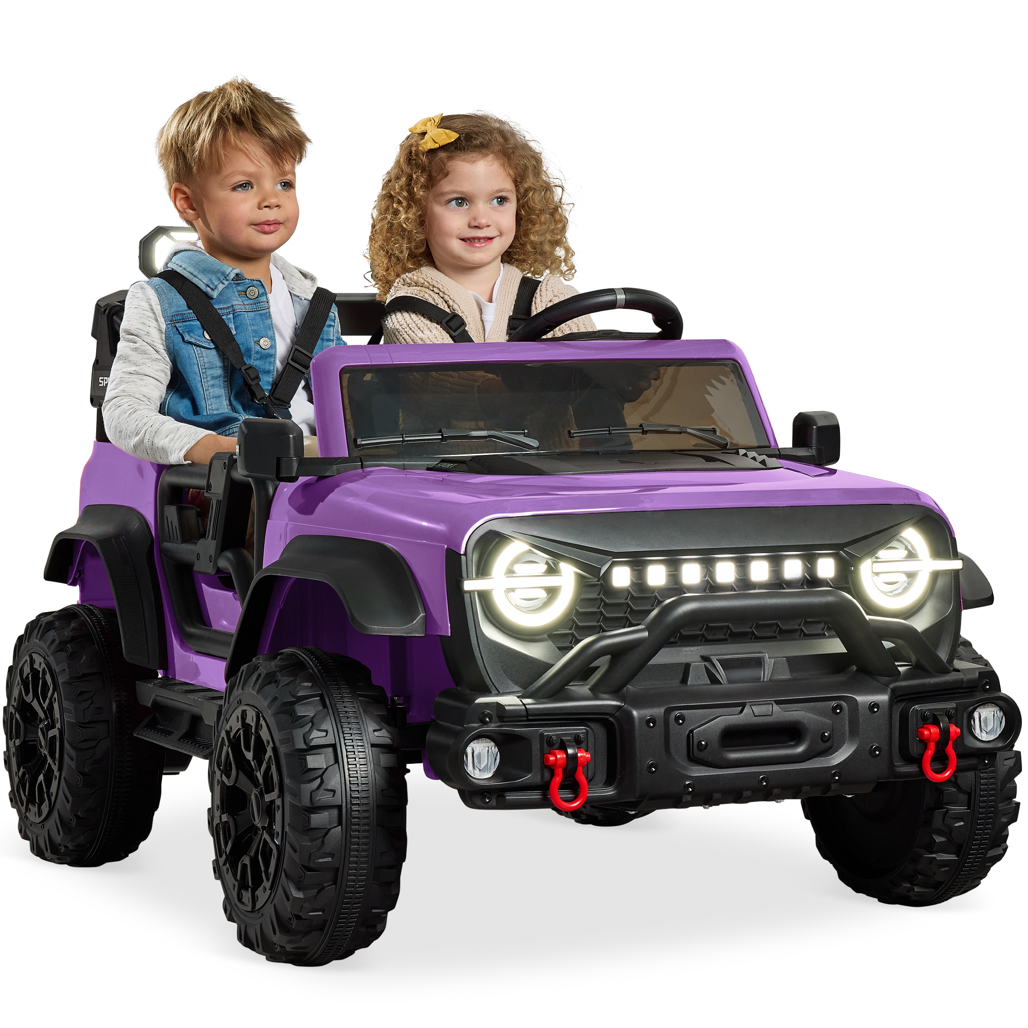 Kids 24V 2-Seater Electric Ride-On Car Truck w/ Parent Control, Bluetooth, LED Lights - Purple - Best Choice Products Online
