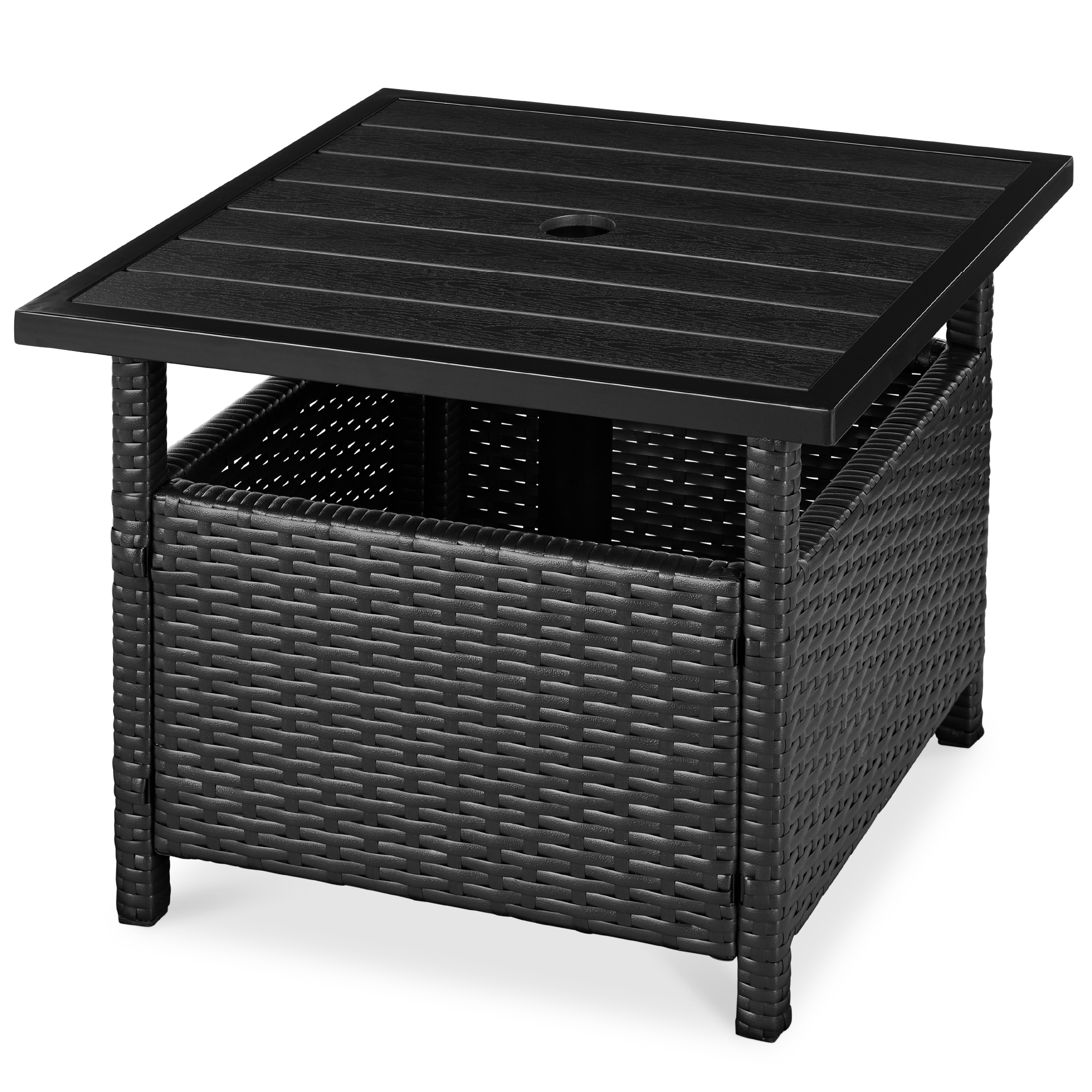 Wicker Rattan Side Table For Outdoor Patio, Garden, Pool, Deck w/ Umbrella Hole - Black - Best Choice Products Online