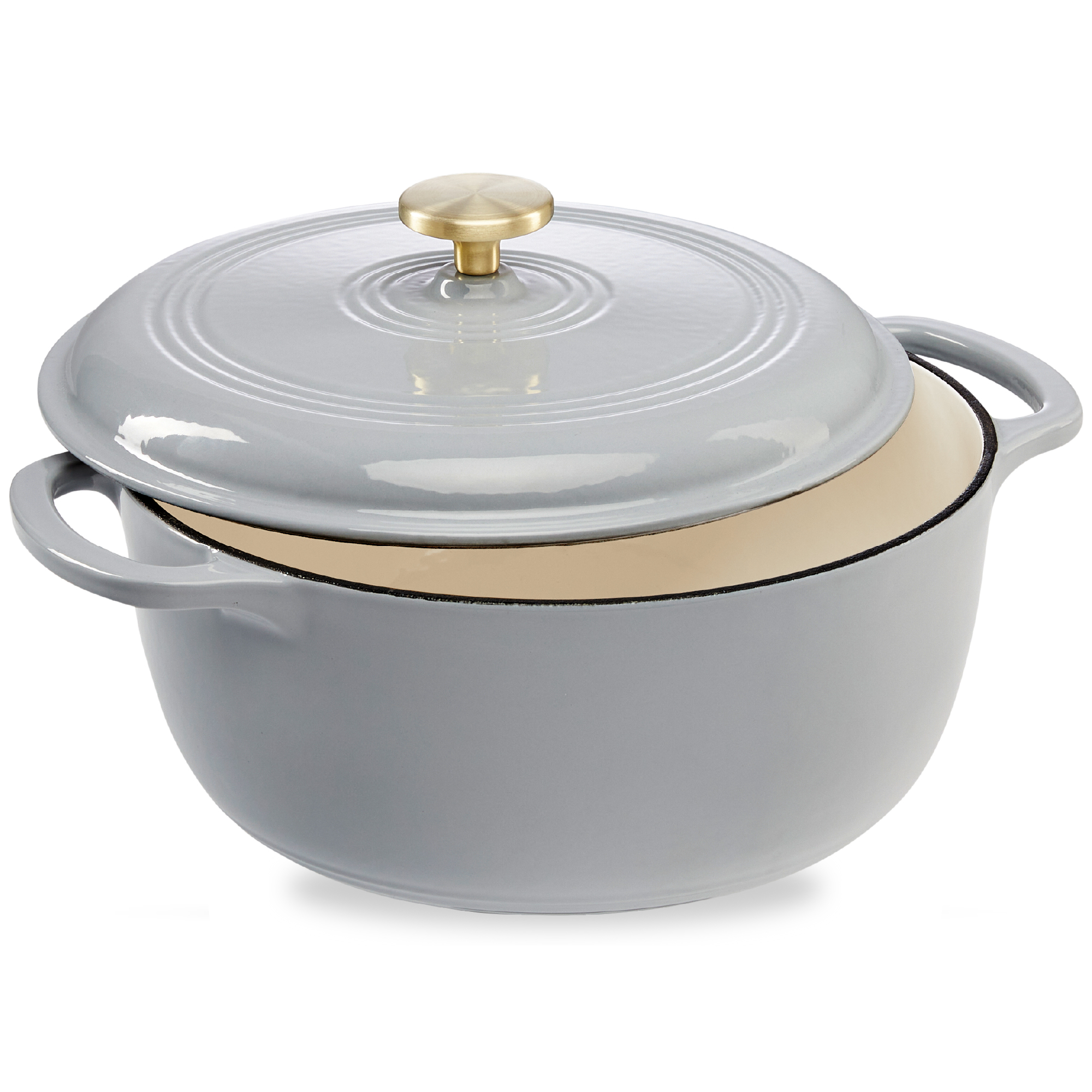 6qt Cast-Iron Dutch Oven, Heavy-Duty Kitchenware w/ Enamel, Side Handles - Light Gray - Best Choice Products Online