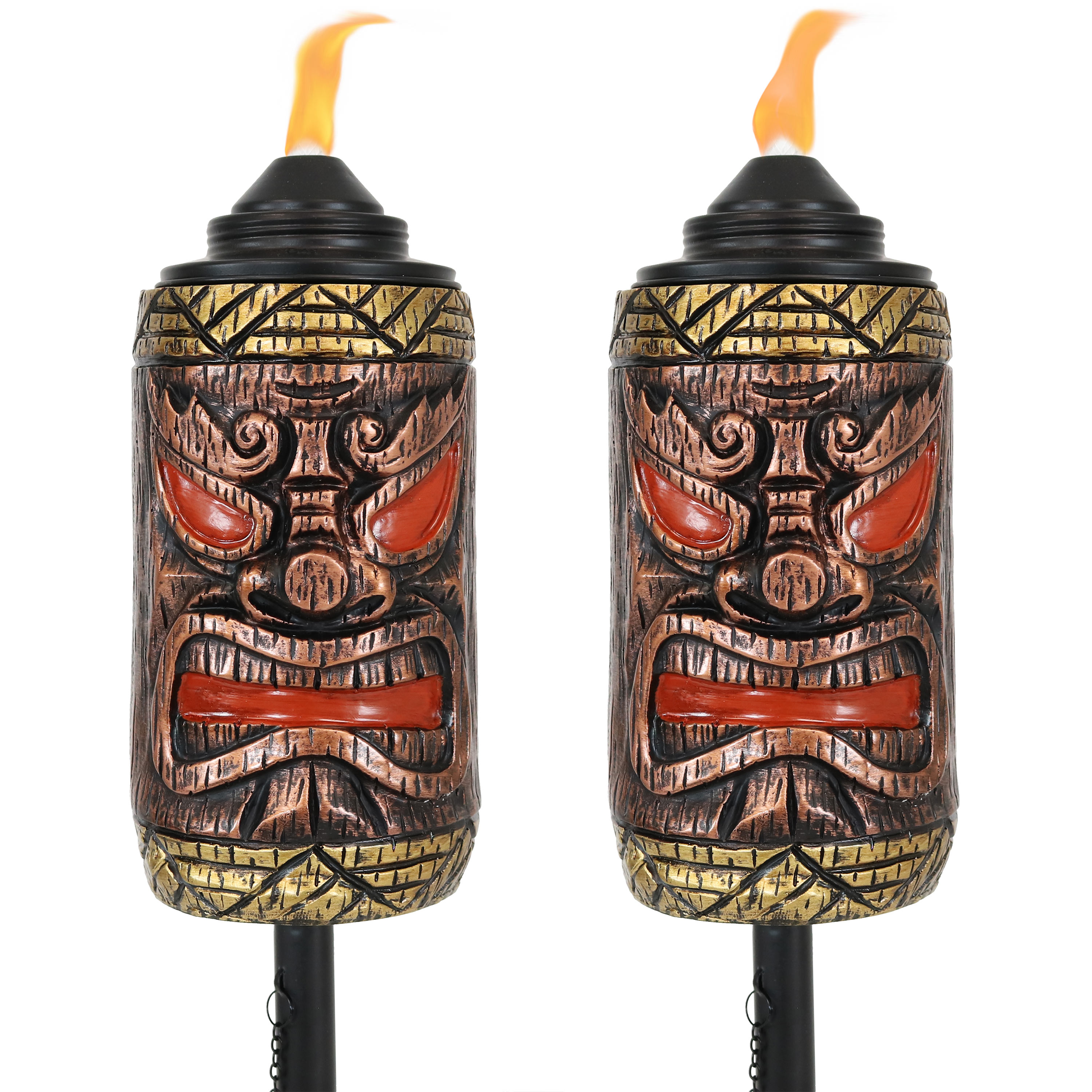 Sunnydaze 3-in-1 Tiki Face Outdoor Lawn Torch - Set of 2