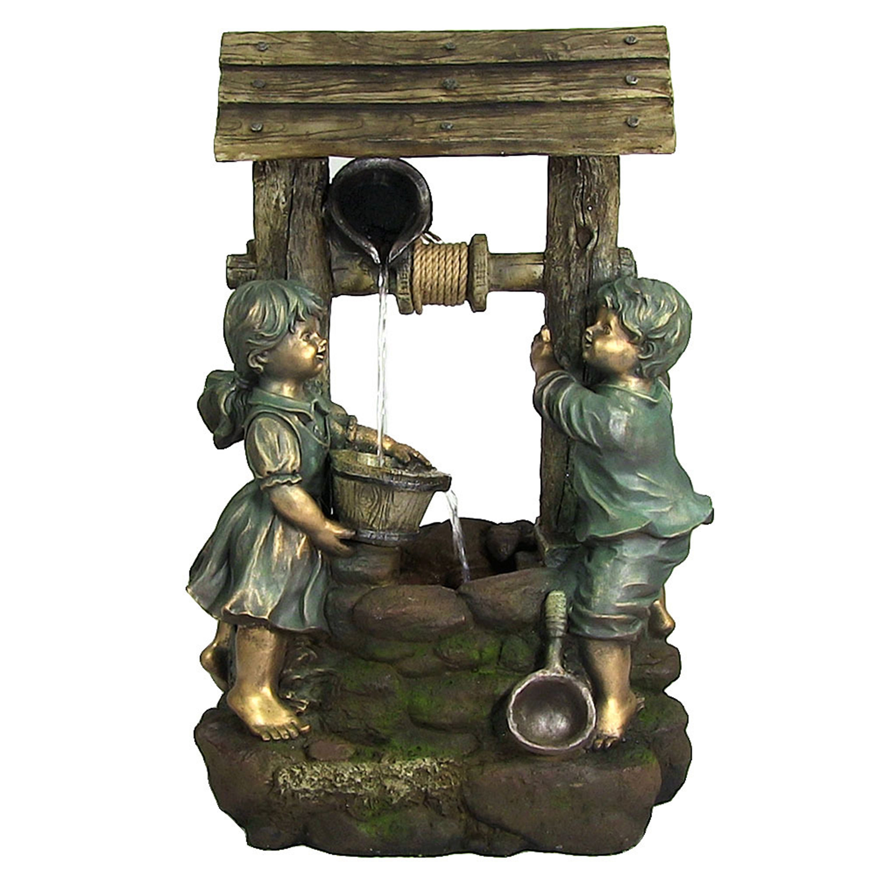 Sunnydaze Children at the Well Water Fountain with LED - 39-Inch