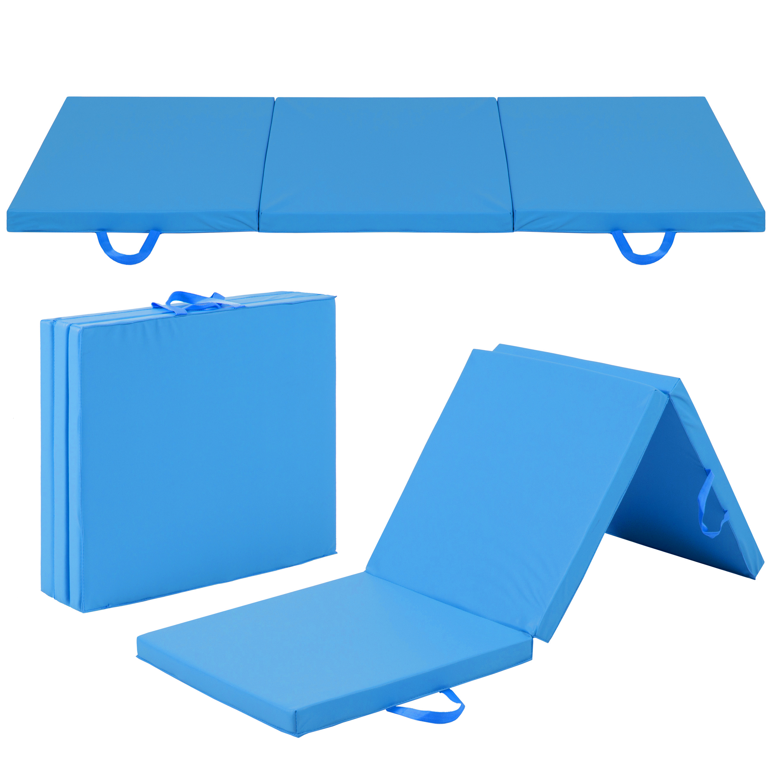 Best Choice Products 6ftx2ftx2in Folding Gymnastics Mat Tri-Fold Exercise Workout Fitness Floor Mats w/ Handles Blue - Blue