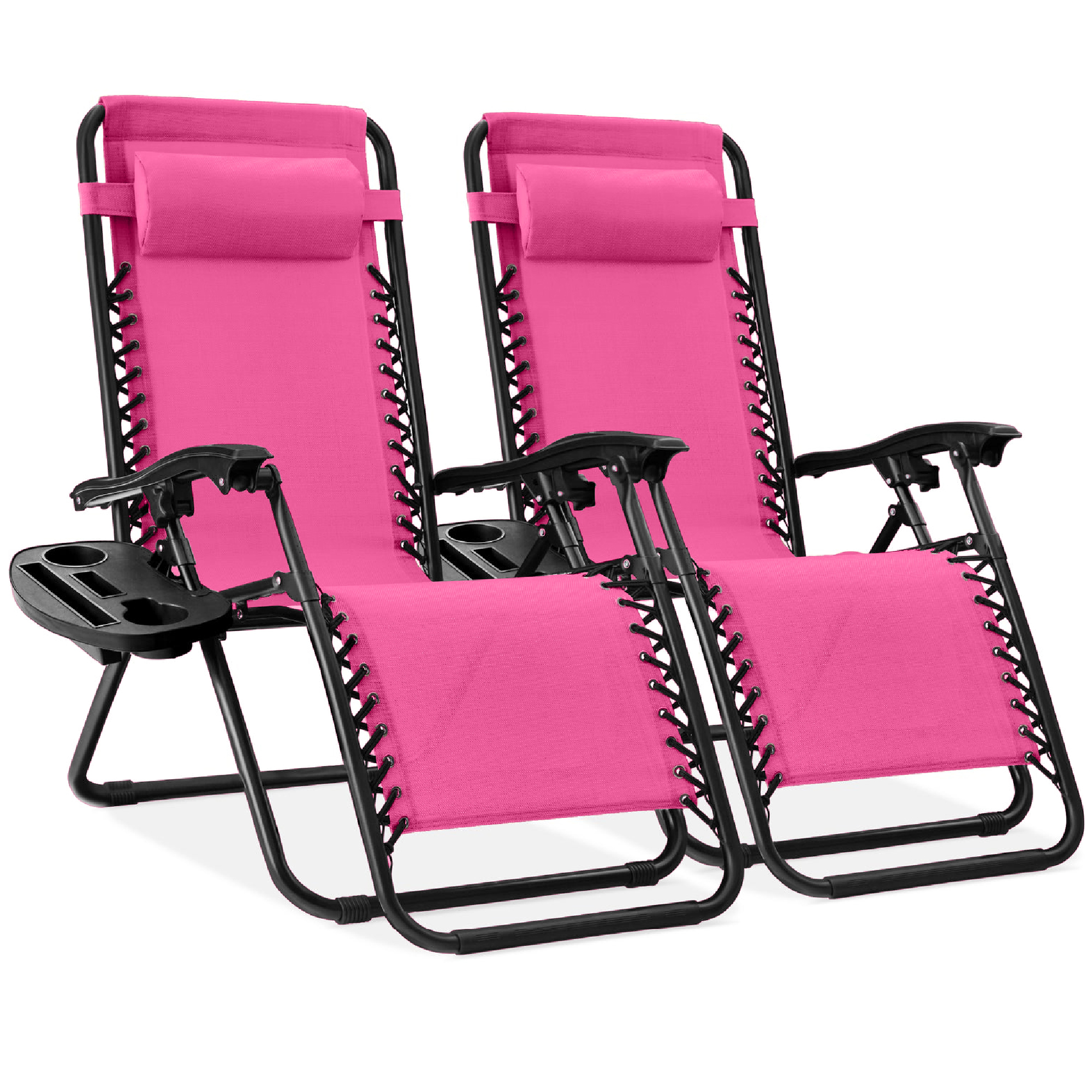 2-Pack Zero Gravity Chairs, Adjustable Lounge Recliners For Patio & Pool w/ Cup Holders - Hot Pink/Black - Best Choice Products Online