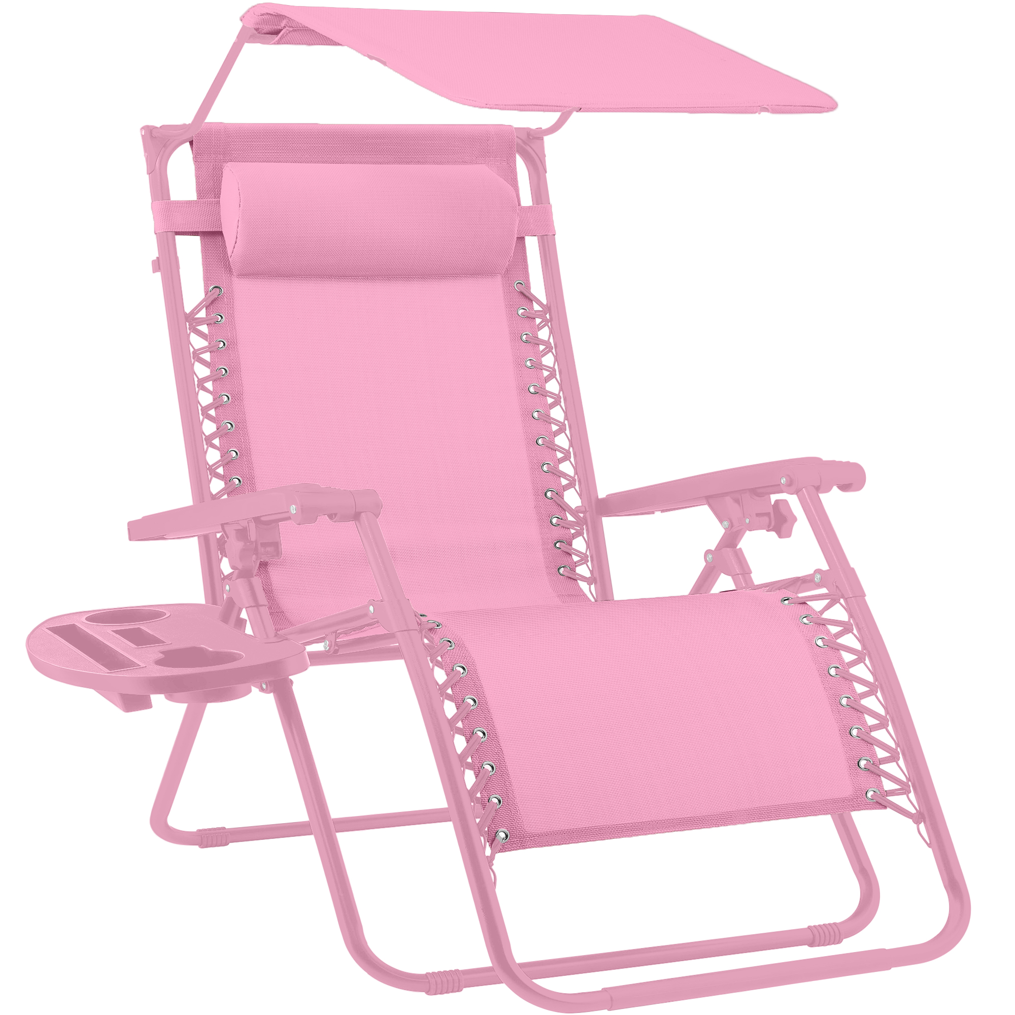 Folding Zero Gravity Chair, Patio Lounge Recliner w/ Canopy Shade, Headrest, Side Tray - Carnation - Best Choice Products Online
