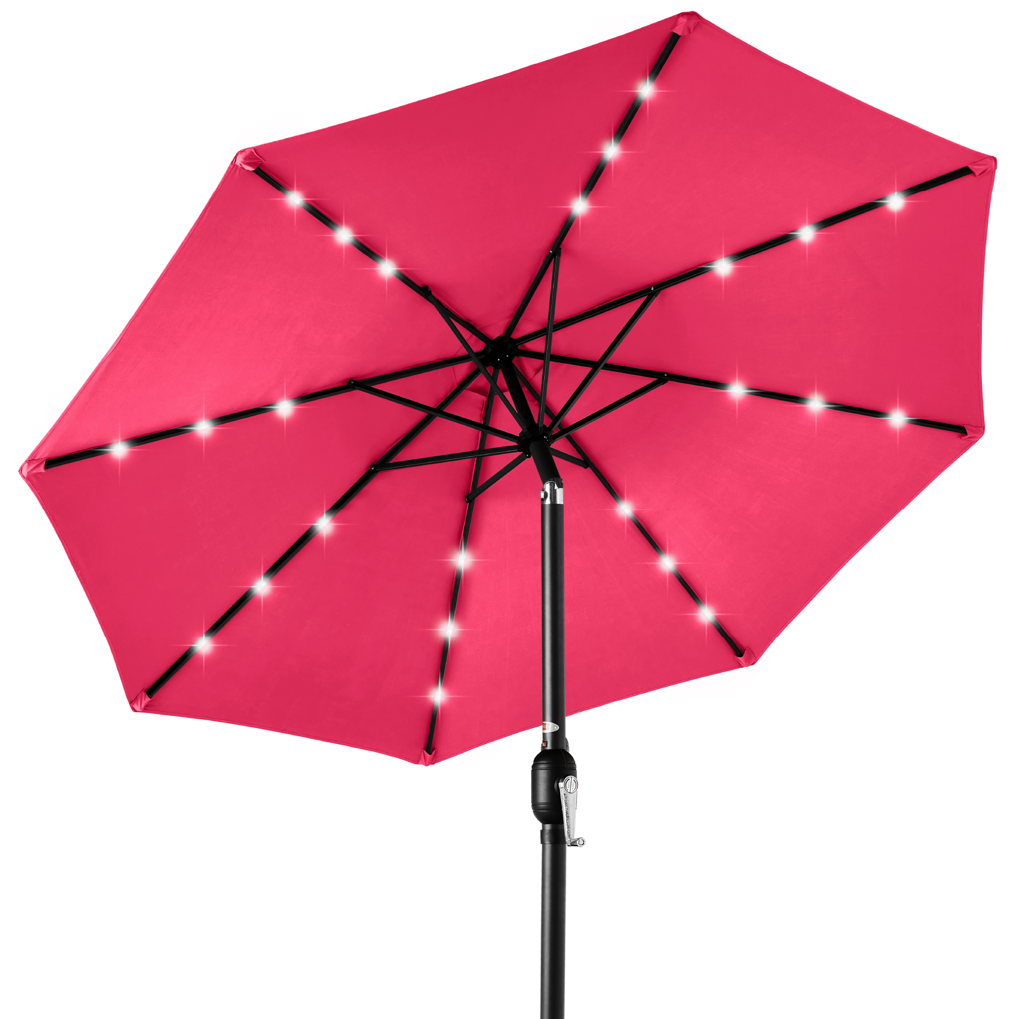 10ft Solar LED Lighted Patio Umbrella w/ Tilt Adjustment, UV-Resistant Fabric - Hot Pink - Best Choice Products Online
