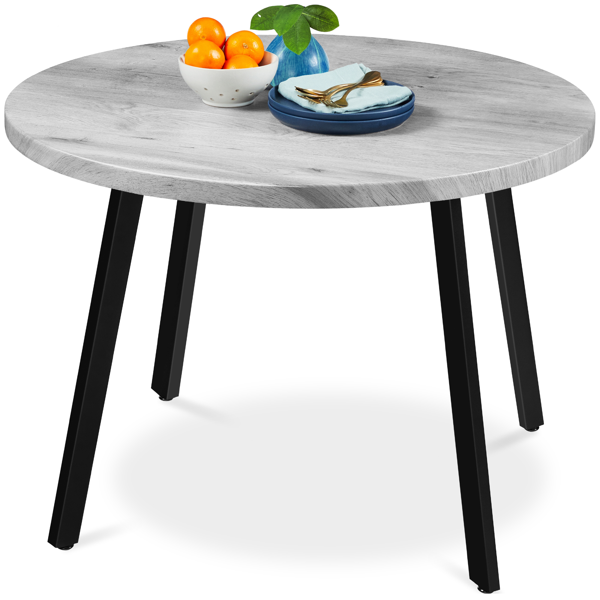 35.5in Mid-Century Modern Round Dining Table w/ Steel Legs, Adjustable Feet - Gray - Best Choice Products Online