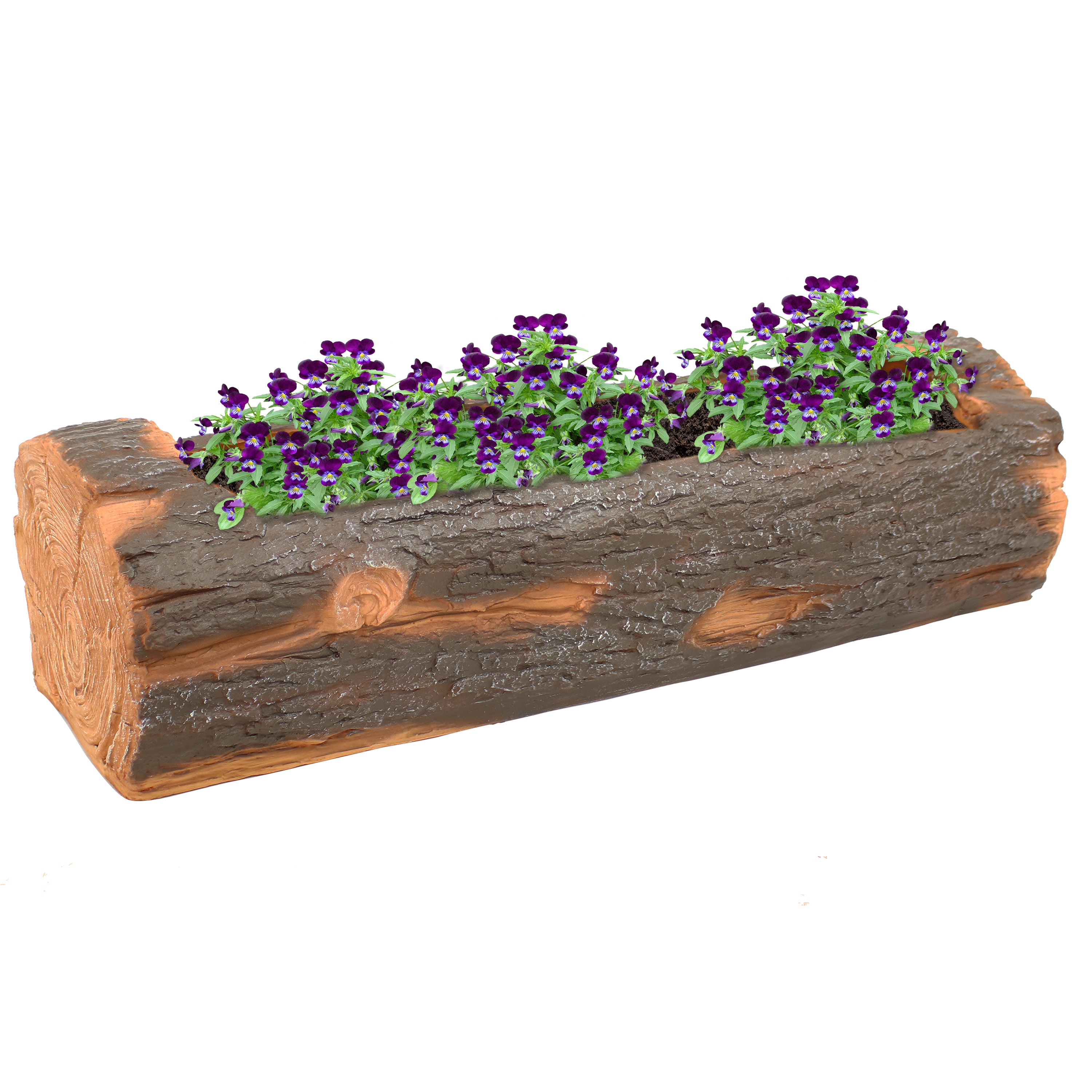 Sunnydaze Outdoor Rustic Polyresin Log Flower Pot Planter Container - 35-Inch