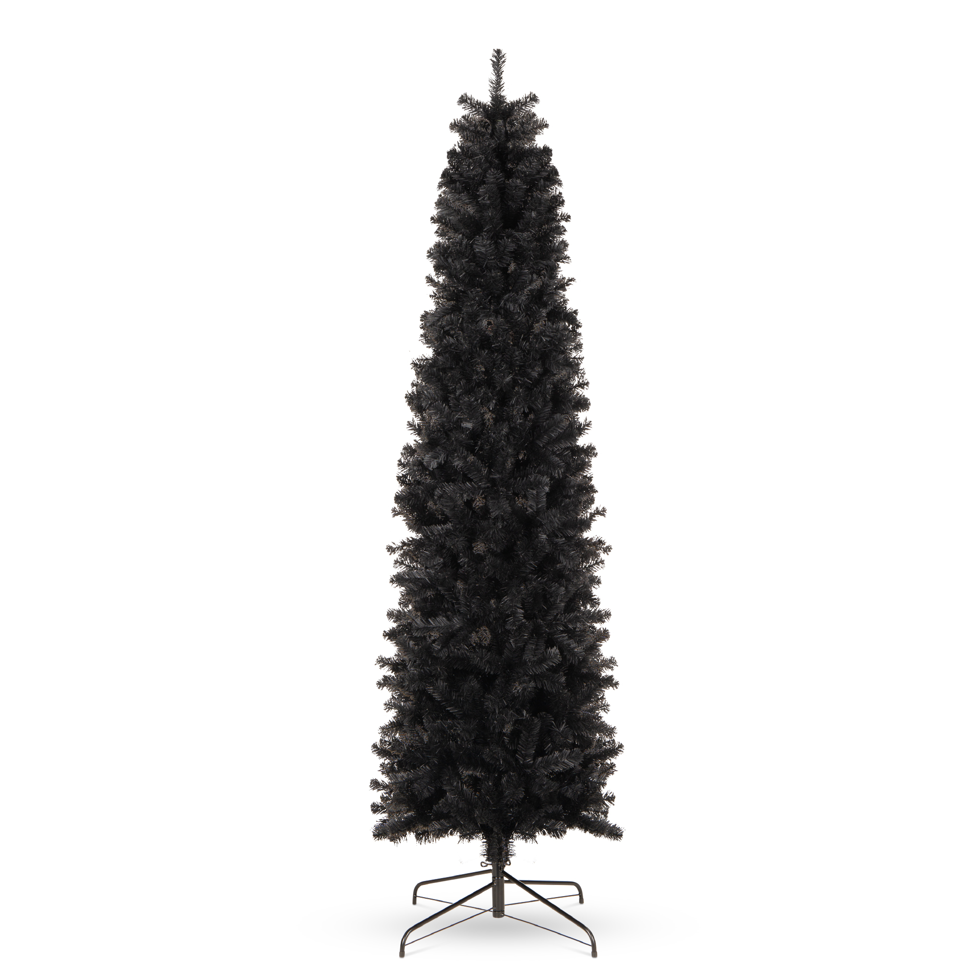 7.5ft Black Artificial Holiday Christmas Pencil Tree w/ 972 Tips, Metal Base - Best Choice Products Online