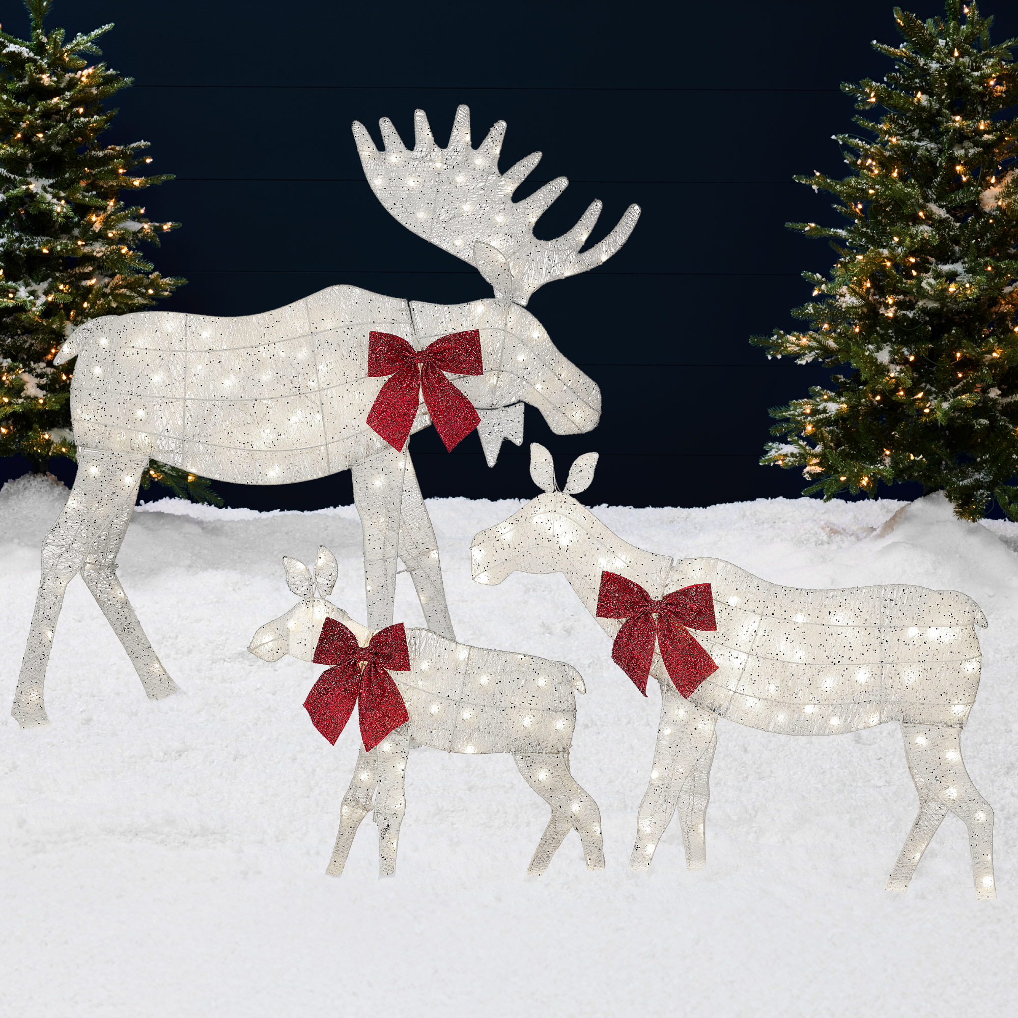 4ft 3-Piece Lighted 2D Christmas Moose Set Outdoor Decor w/ 195 LED Lights, Stakes - White - Best Choice Products Online
