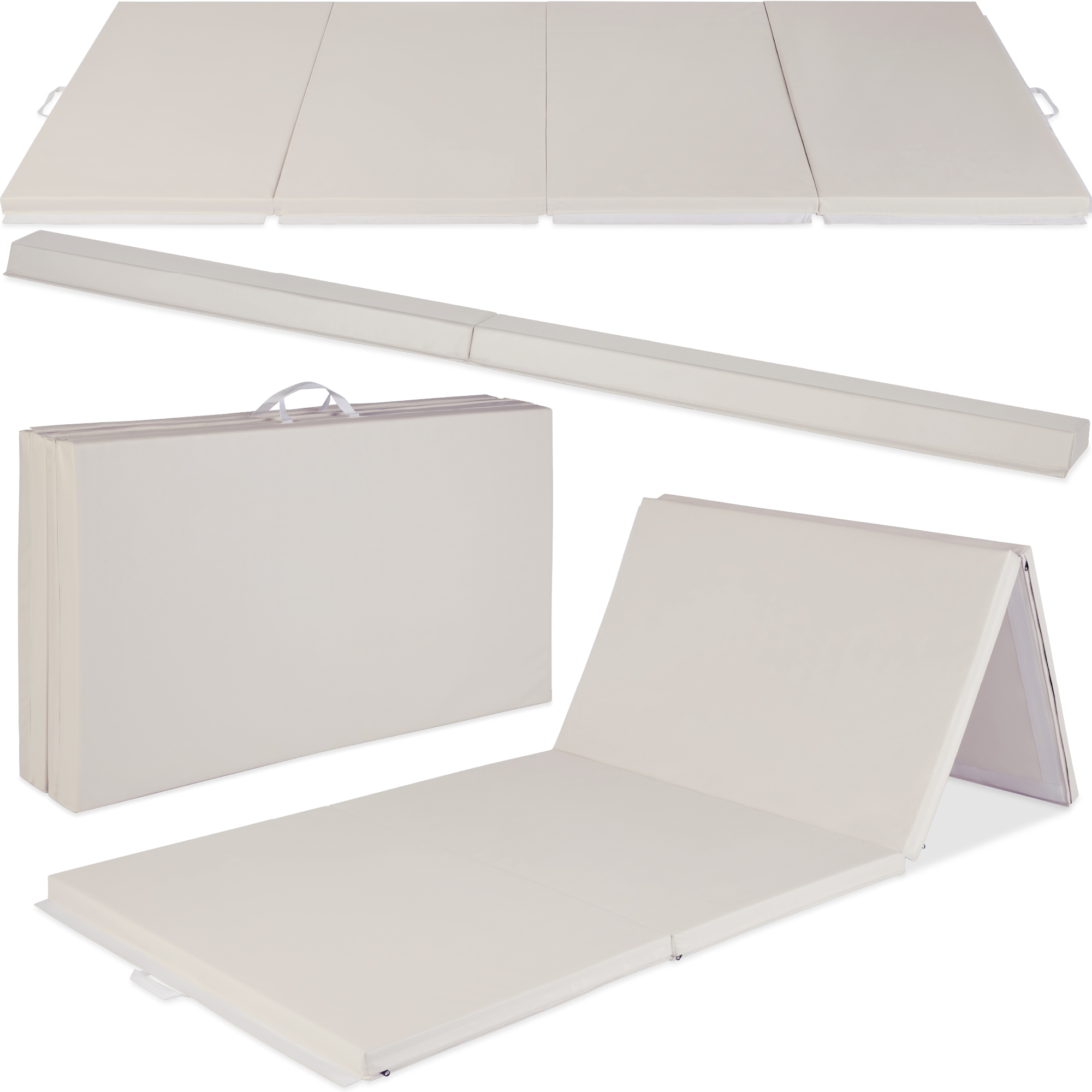 10ftx4ftx2in Folding Gym Mat 4-Panel w/ Carrying Handles & Folding Balance Beam - Sand - Best Choice Products Online