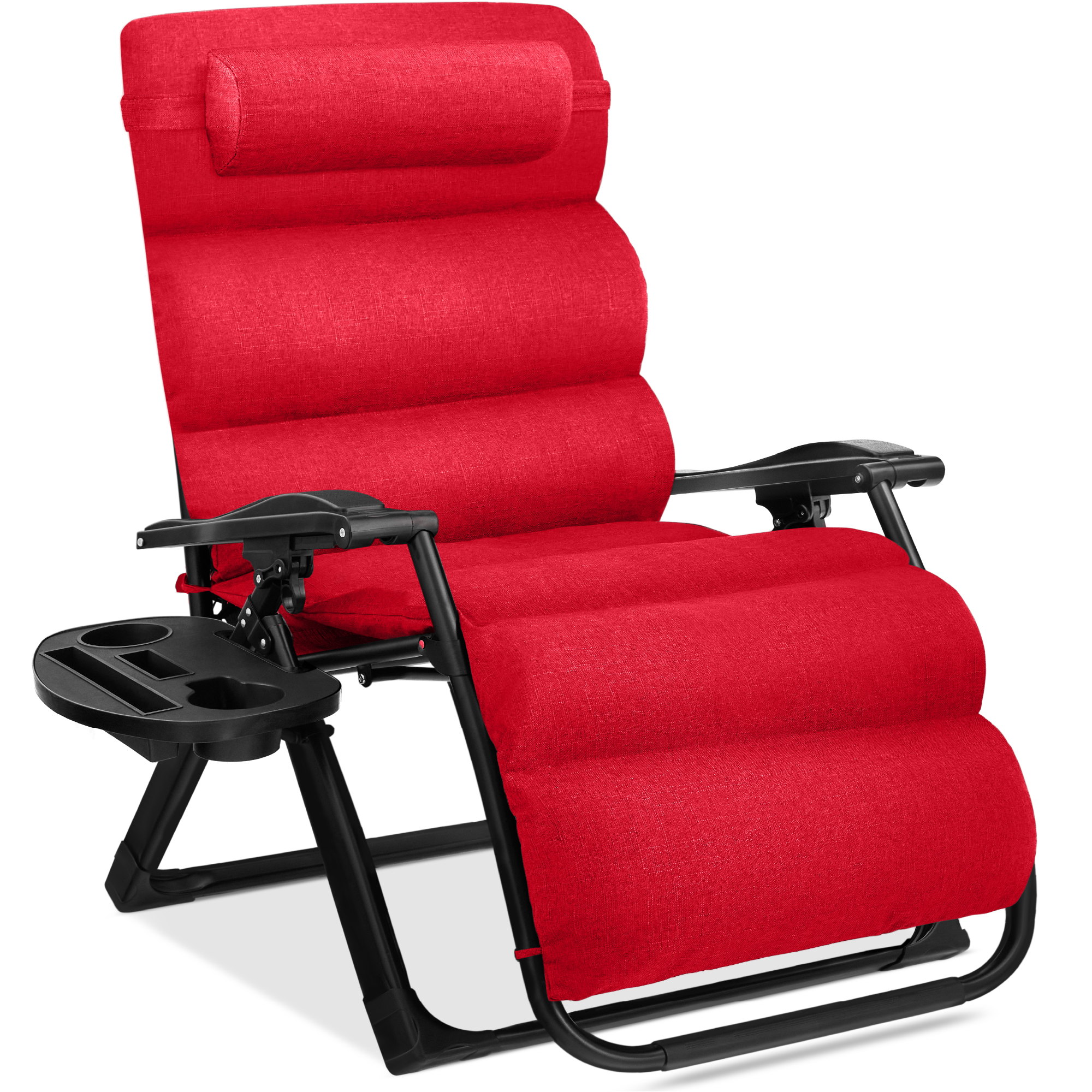 Oversized Zero Gravity Chair, Folding Outdoor Recliner w/ Removable Cushion, Side Tray - Crimson Red - Best Choice Products Online