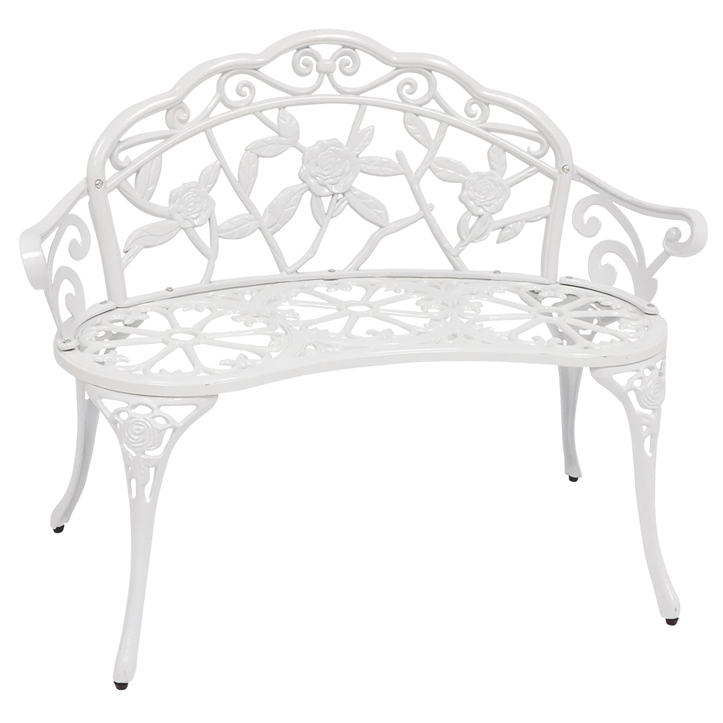 Sunnydaze 2-Person Classic Rose Cast Aluminum Garden Bench - White