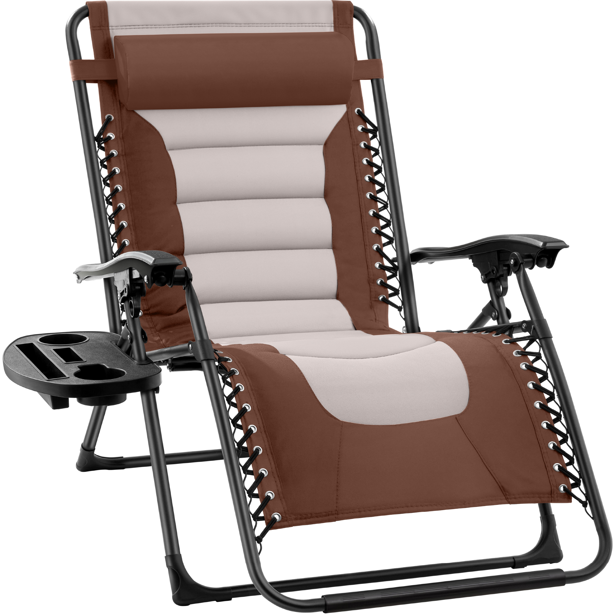 Oversized Padded Zero Gravity Chair, Folding Outdoor Patio Recliner w/ Side Tray - Brown/Taupe - Best Choice Products Online
