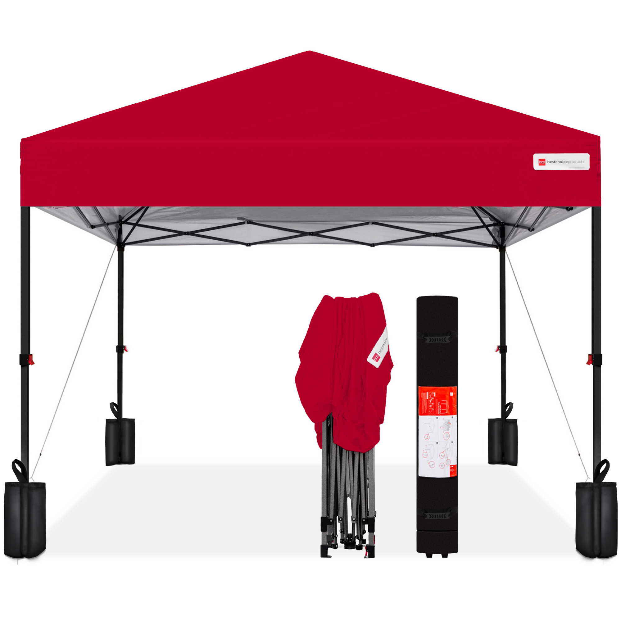 8x8ft Easy Setup Instant Pop Up Canopy w/ 1-Button Setup, Wheeled Case, 4 Weight Bags - Red - Best Choice Products Online