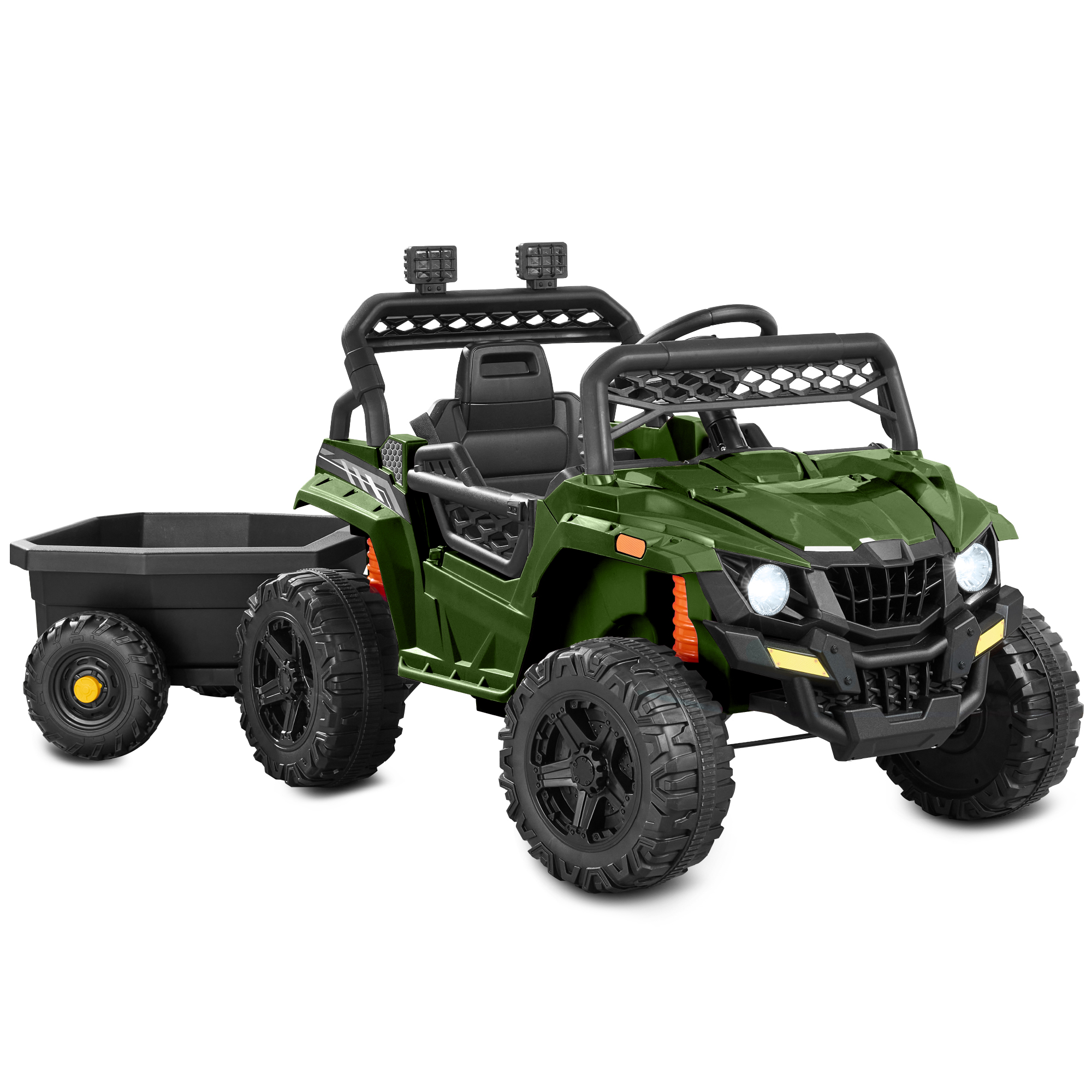 Kids 12V Electric Ride-On UTV and Trailer w/ Parent Remote Control, LED Lights - Green - Best Choice Products Online
