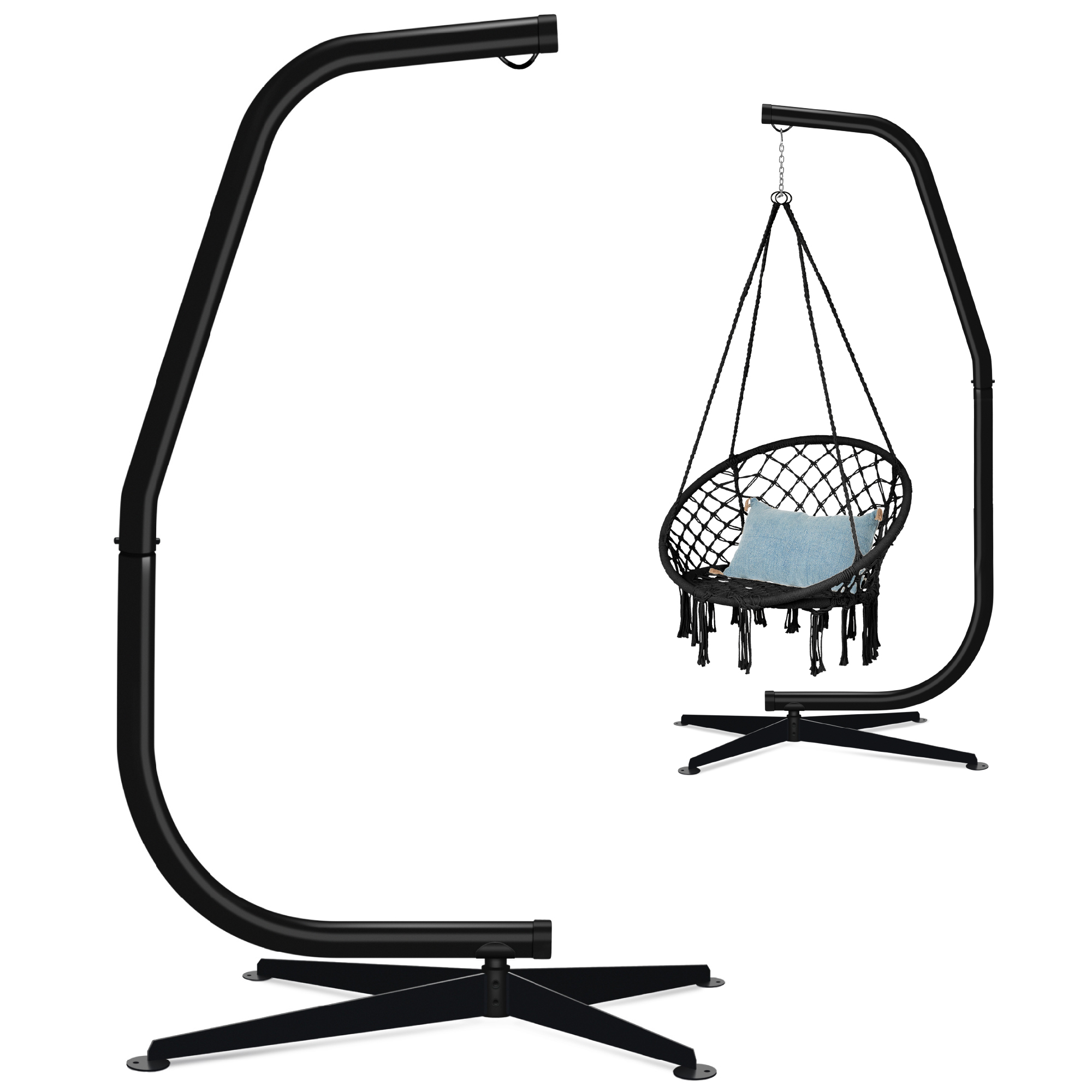 Curved Hanging Hammock C-Stand w/ All-Weather Resistant Finish, Steel Frame, Offset Base - Stand Only - Black - Best Choice Products Online