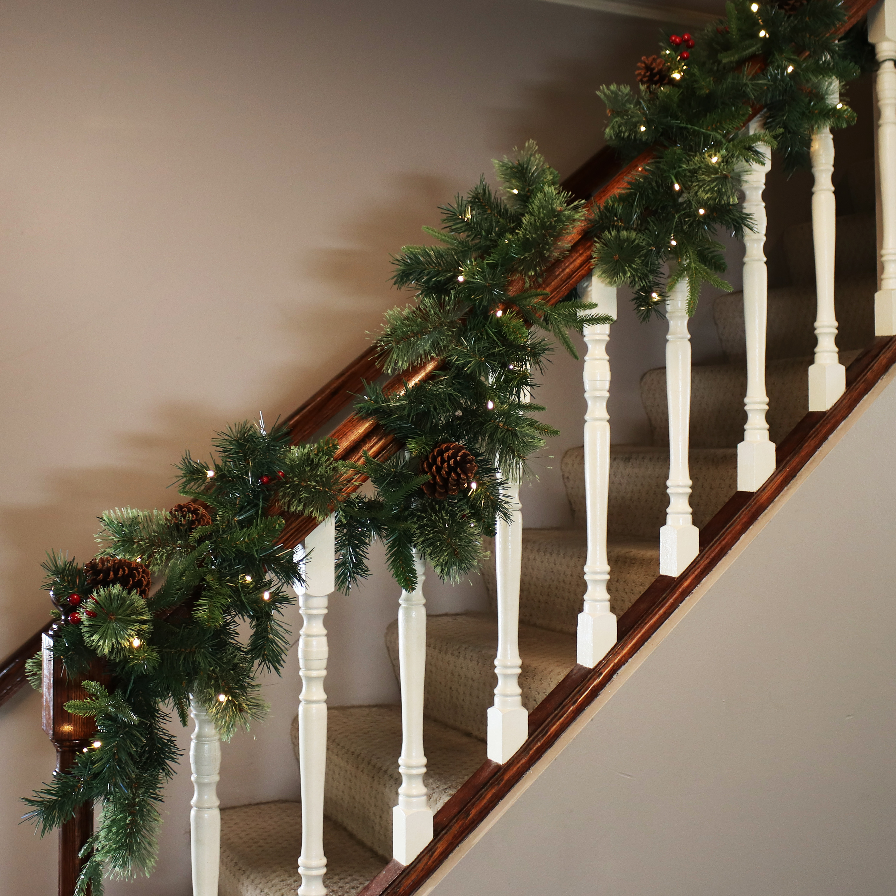 Pre-Lit Artificial Christmas Garland with Holly and Pinecones - 9-Foot (2.7 m)