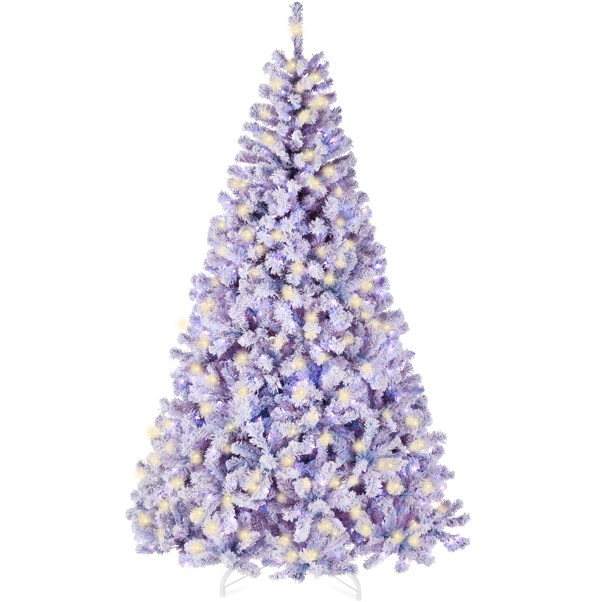 9ft Lavender Pre-Lit Christmas Pine Tree w/ Flocked Branches, 900 Warm-White Lights - Best Choice Products Online