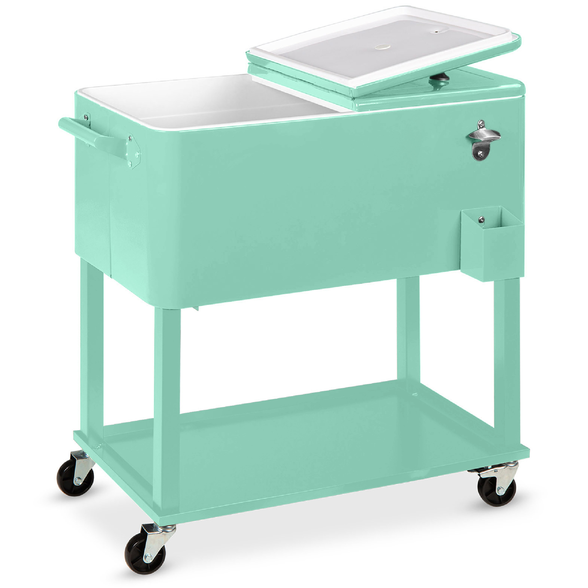 80qt Steel Rolling Cooler Cart w/ Bottle Opener, Catch Tray, Drain Plug, Locking Wheels - Mint - Best Choice Products Online