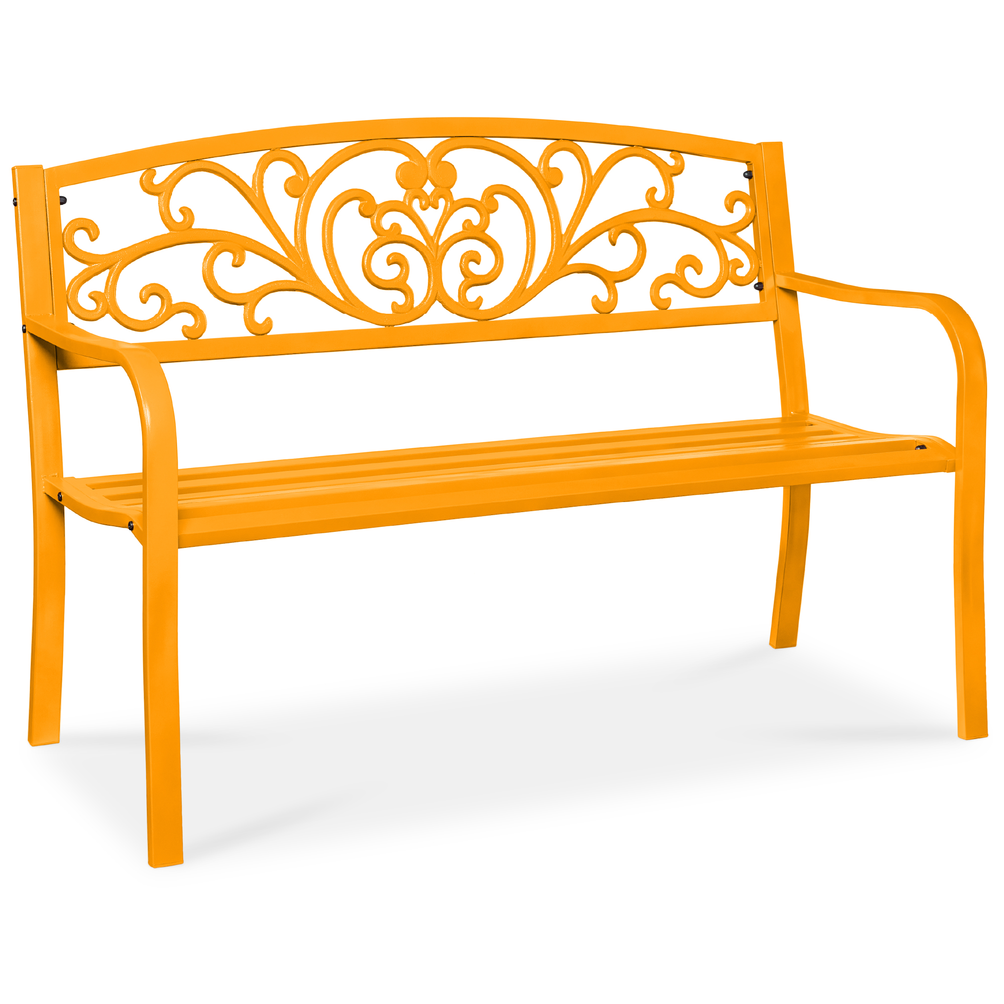 50in Outdoor Patio Garden Bench, Park Yard Furniture Porch Chair w/ Steel Frame, Slatted Seat, Floral Design - Marigold - Best Choice Products