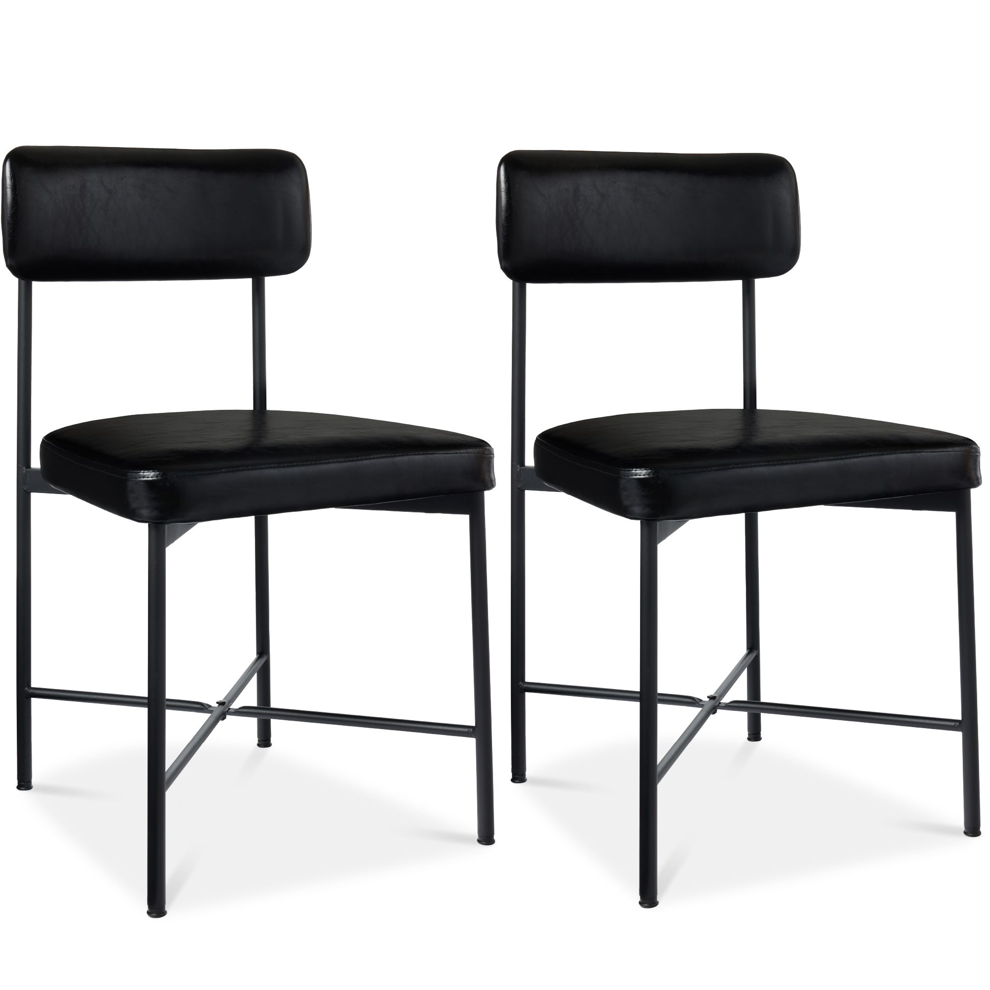 Faux Leather Dining Chair Set of 2, Standard Height w/ Metal Frame - Midnight Black - Best Choice Products Online