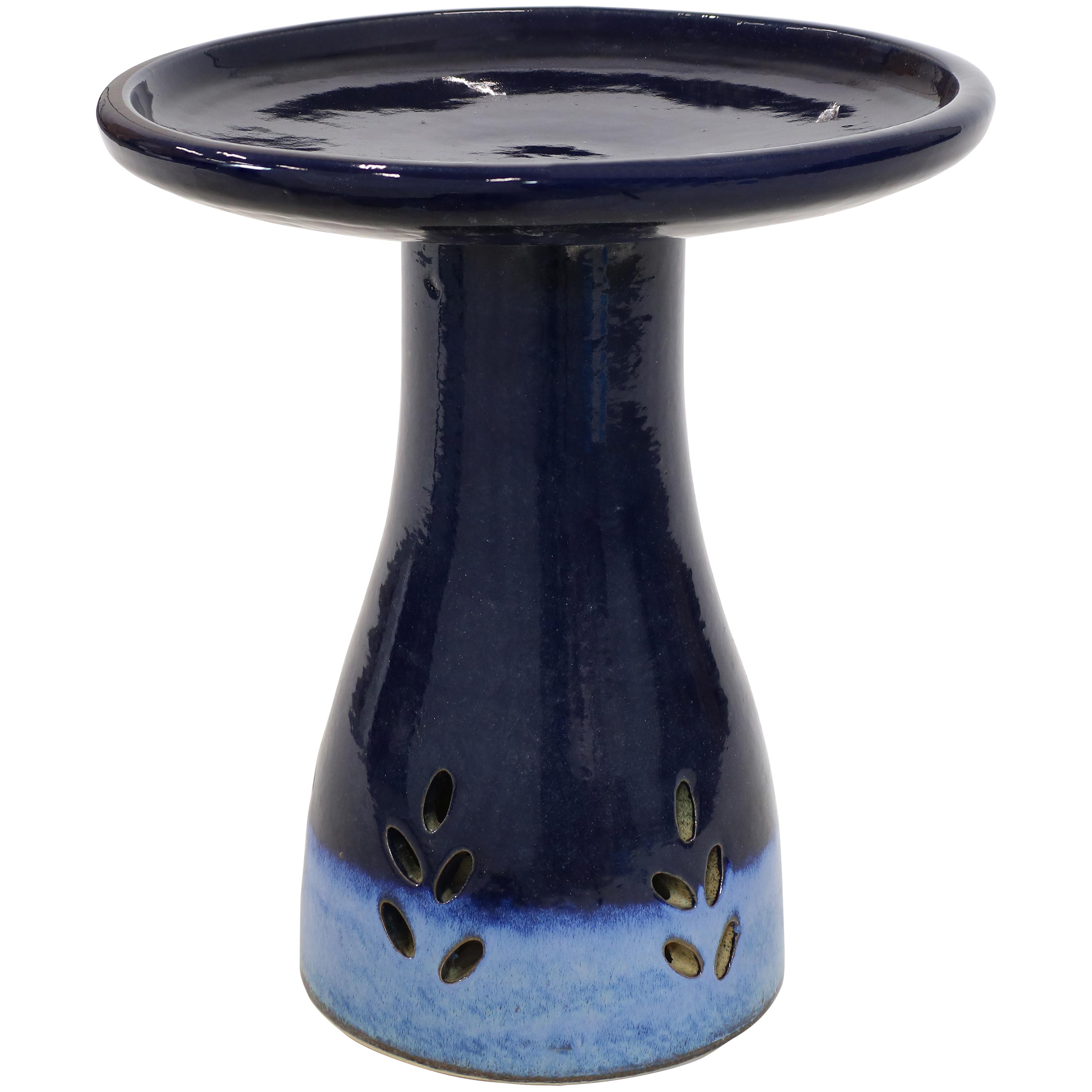 Sunnydaze Classic Outdoor Ceramic Bird Bath - UV/Frost Resistant - Dark Blue