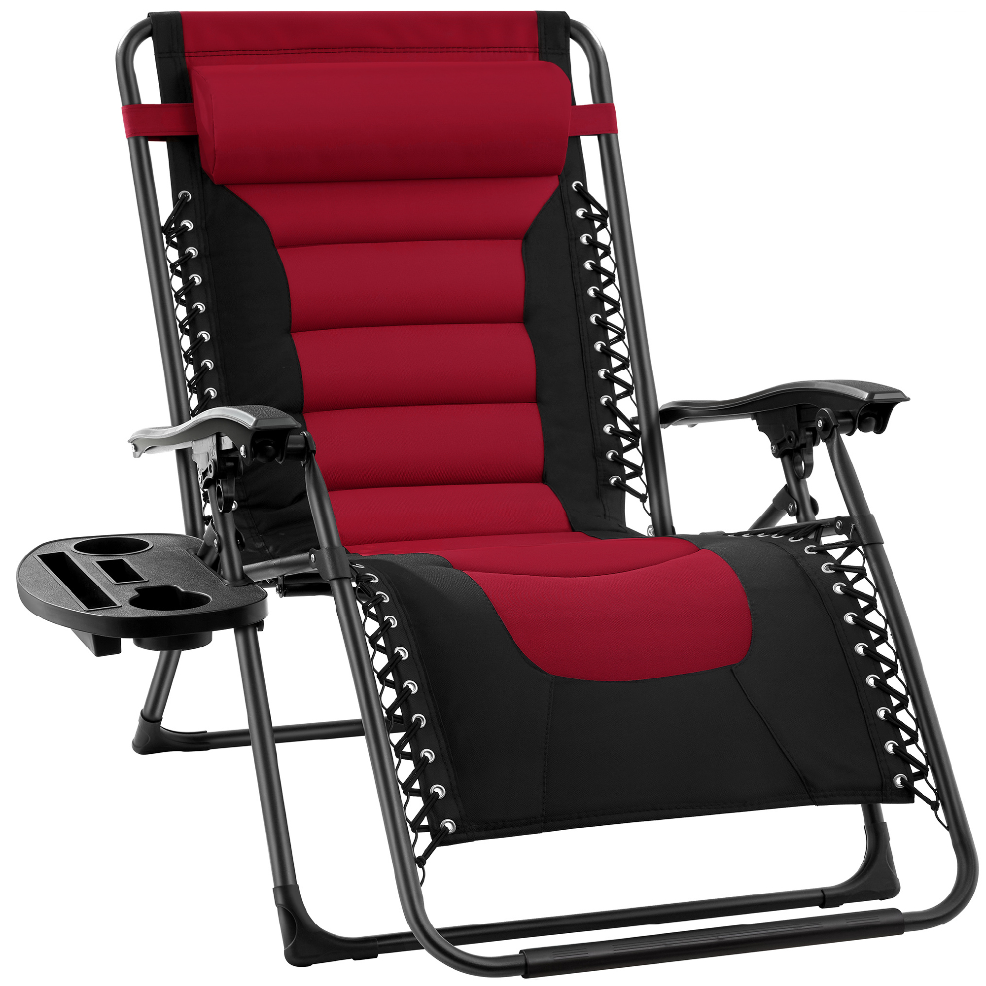 Oversized Padded Zero Gravity Chair, Folding Outdoor Patio Recliner w/ Headrest, Side Tray - Burgundy - Best Choice Products Online