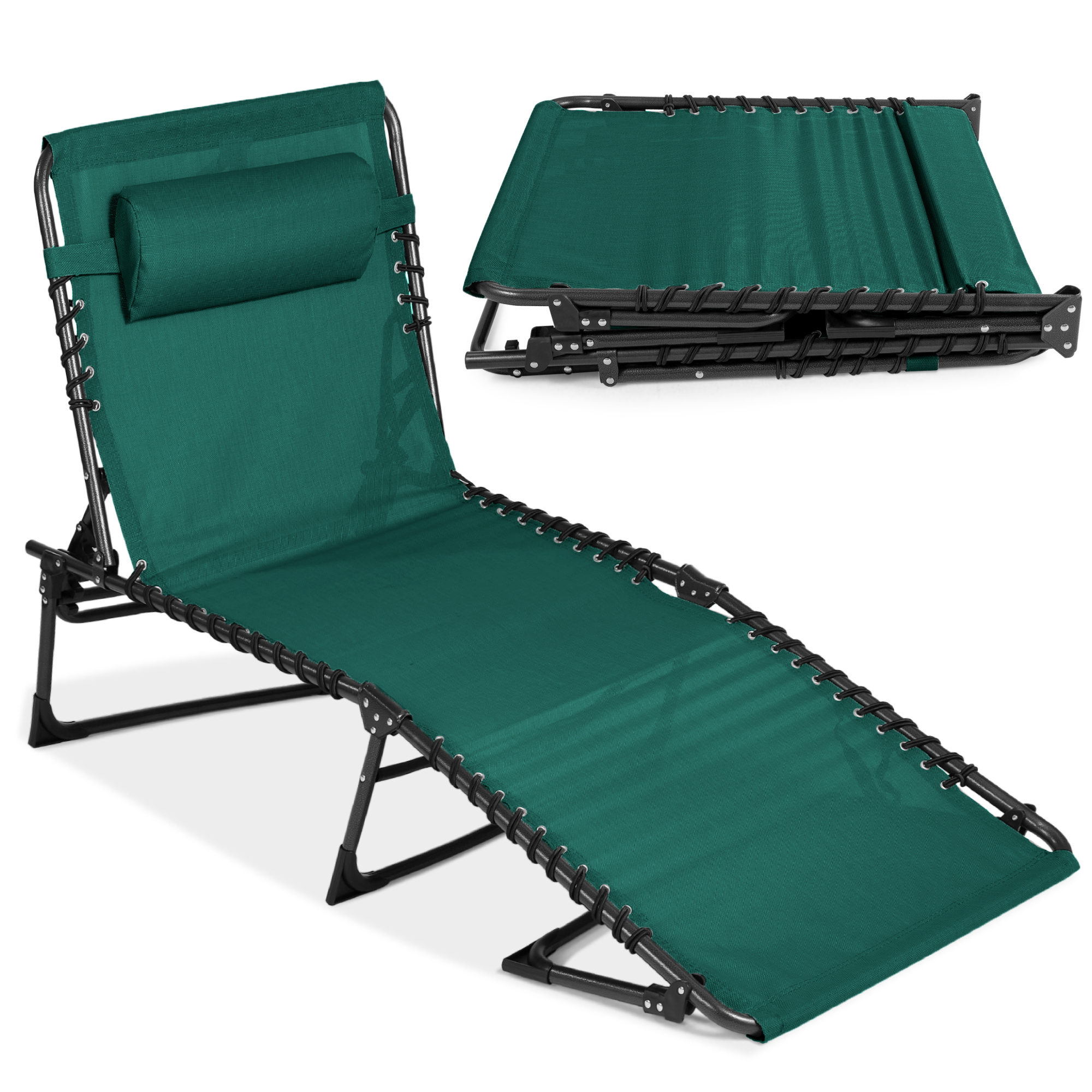 Patio Chaise Lounge Chair, Outdoor Portable Adjustable Pool Recliner w/ Pillow - Forest Green - Best Choice Products Online