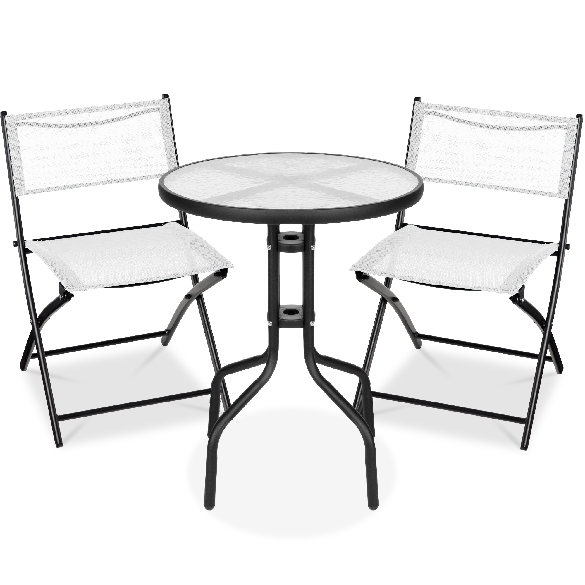 3-Piece Patio Bistro Dining Furniture Set w/ Glass Tabletop, Folding Chairs - White - Best Choice Products Online
