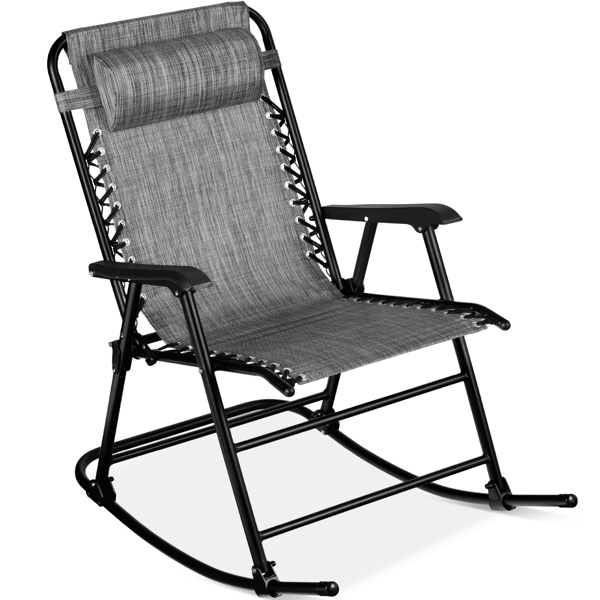 Folding Outdoor Zero Gravity Rocking Lounge Chair w/ Headrest Pillow - Gray - Best Choice Products Online