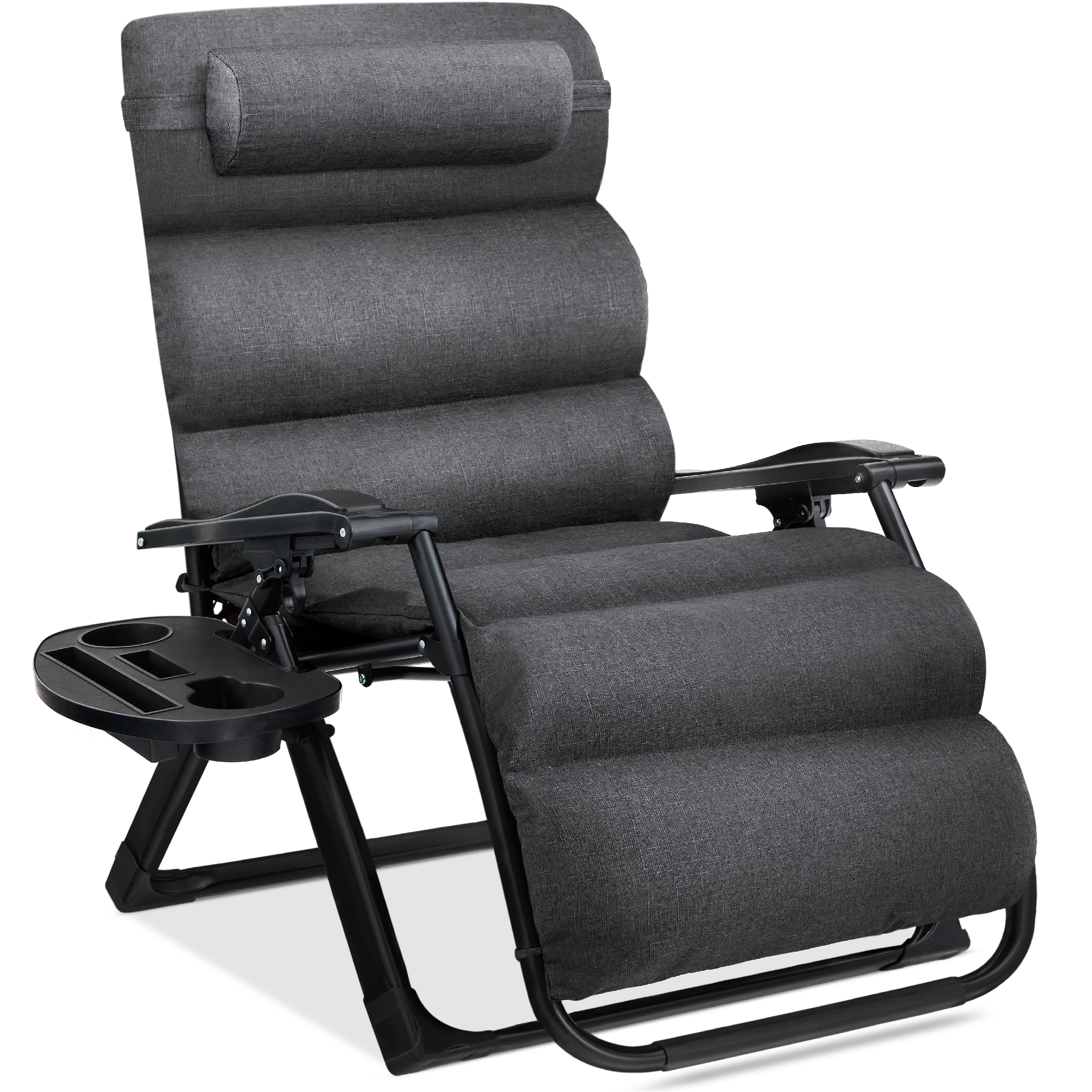 Oversized Zero Gravity Chair, Folding Outdoor Recliner w/ Removable Cushion, Side Tray - Fossil Gray - Best Choice Products Online