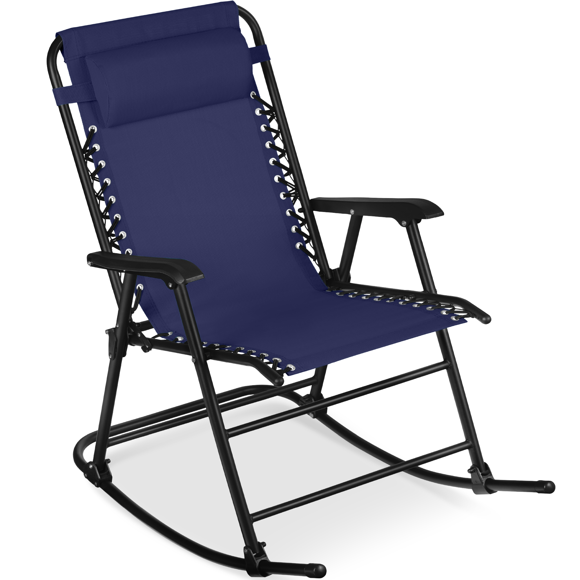 Folding Outdoor Zero Gravity Rocking Lounge Chair w/ Headrest Pillow - Blue - Best Choice Products Online