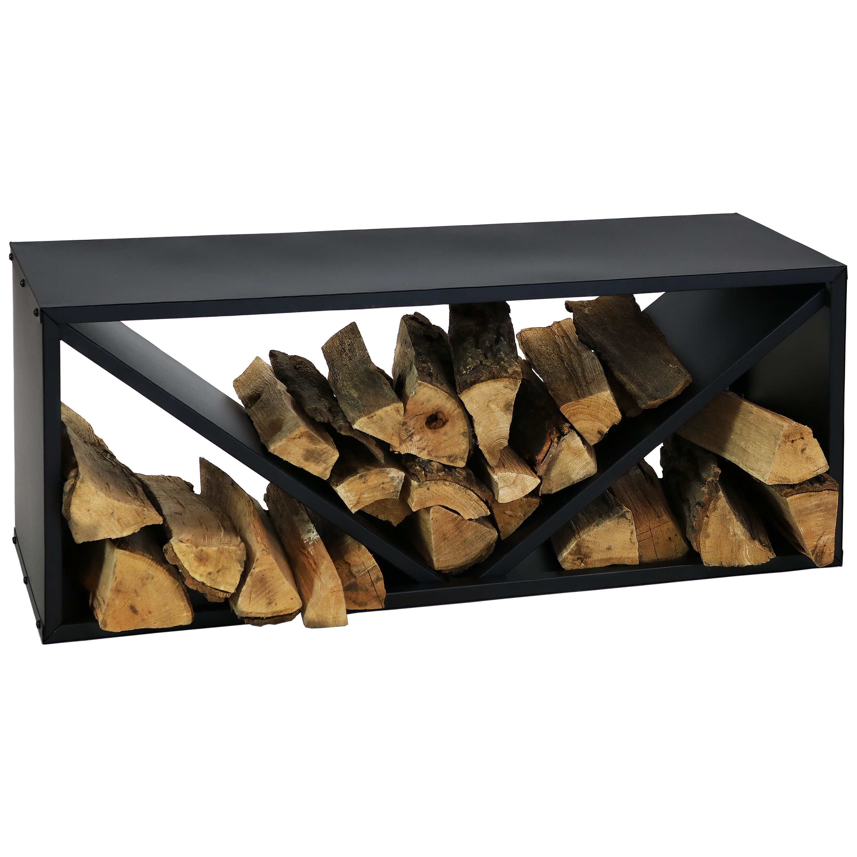 Sunnydaze Triple Triangle Steel Firewood Log Rack - 41-Inch