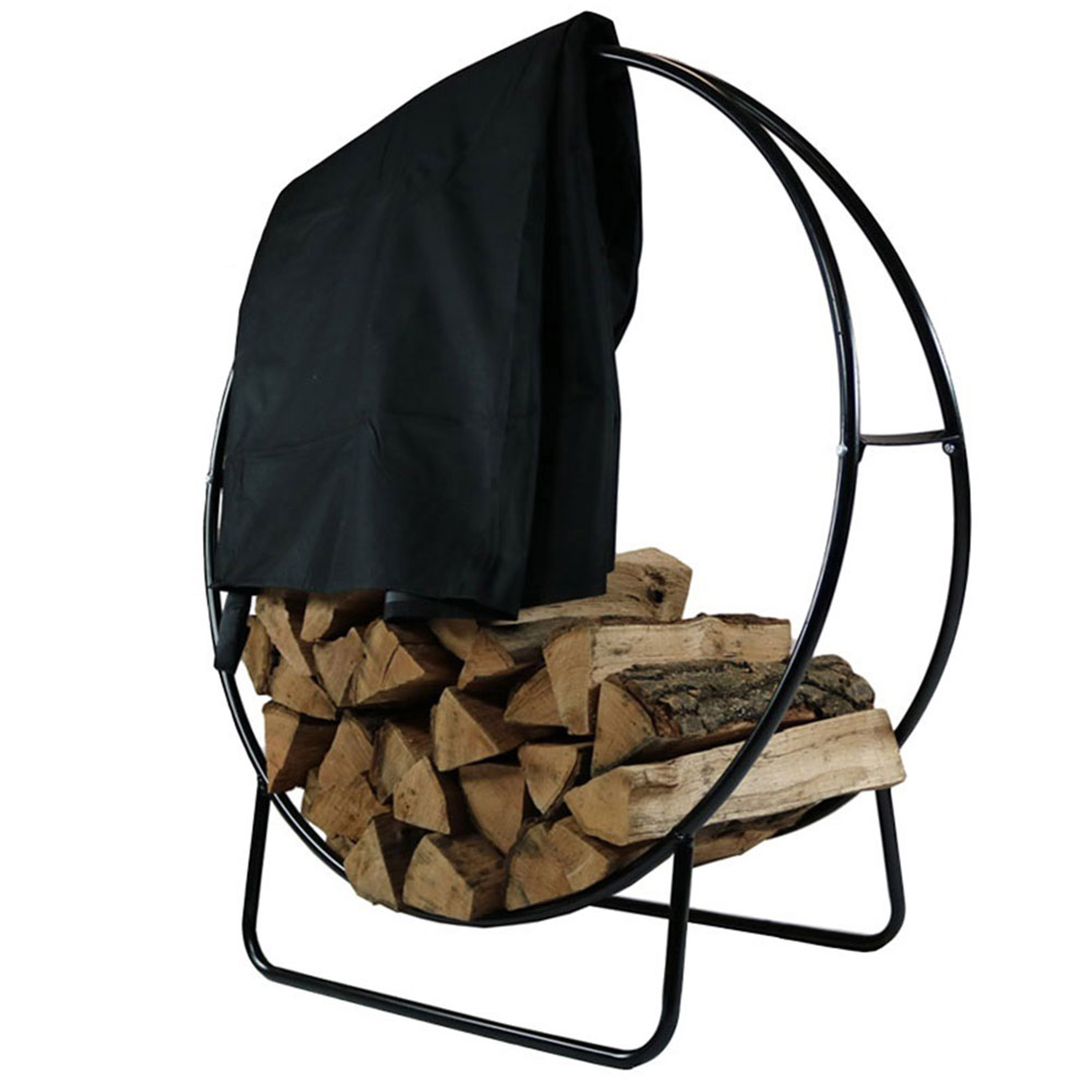 Sunnydaze Steel Firewood Log Hoop, Size and Color Options Available, Black, 48-Inch, Hoop and Cover Combo