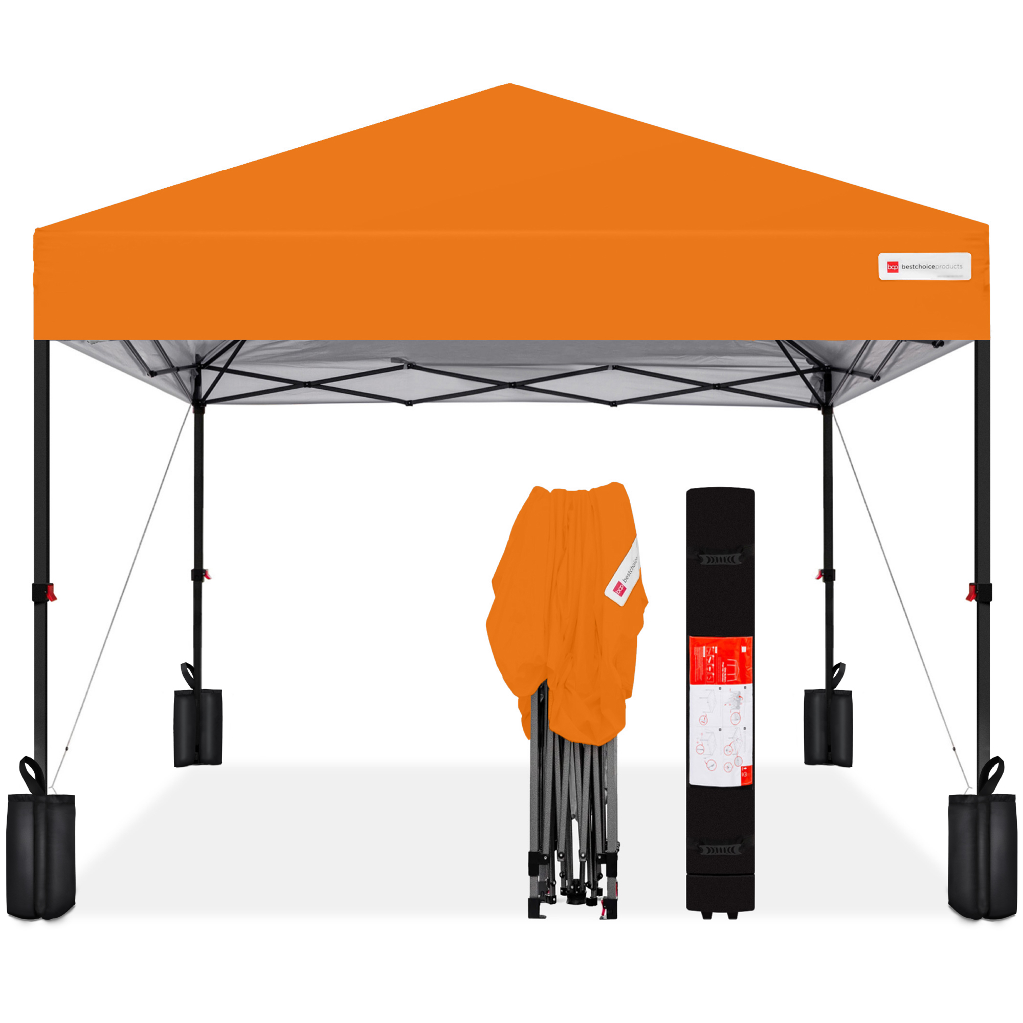 8x8ft Easy Setup Instant Pop Up Canopy w/ 1-Button Setup, Wheeled Case, 4 Weight Bags - Orange - Best Choice Products Online