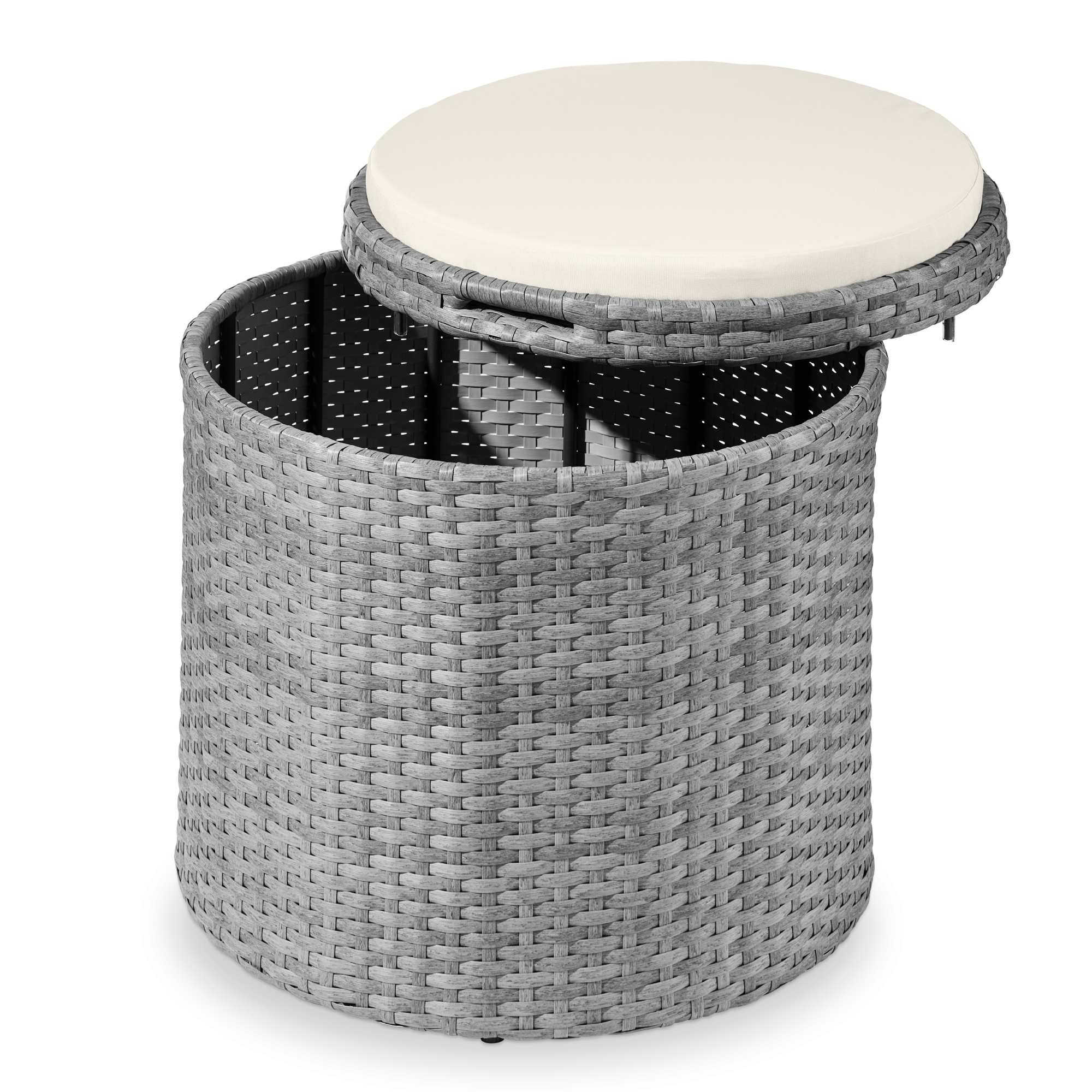 Round Wicker Ottoman, Multipurpose Furniture w/ Removable Cushion, Steel Frame - Gray/Cream - Best Choice Products Online