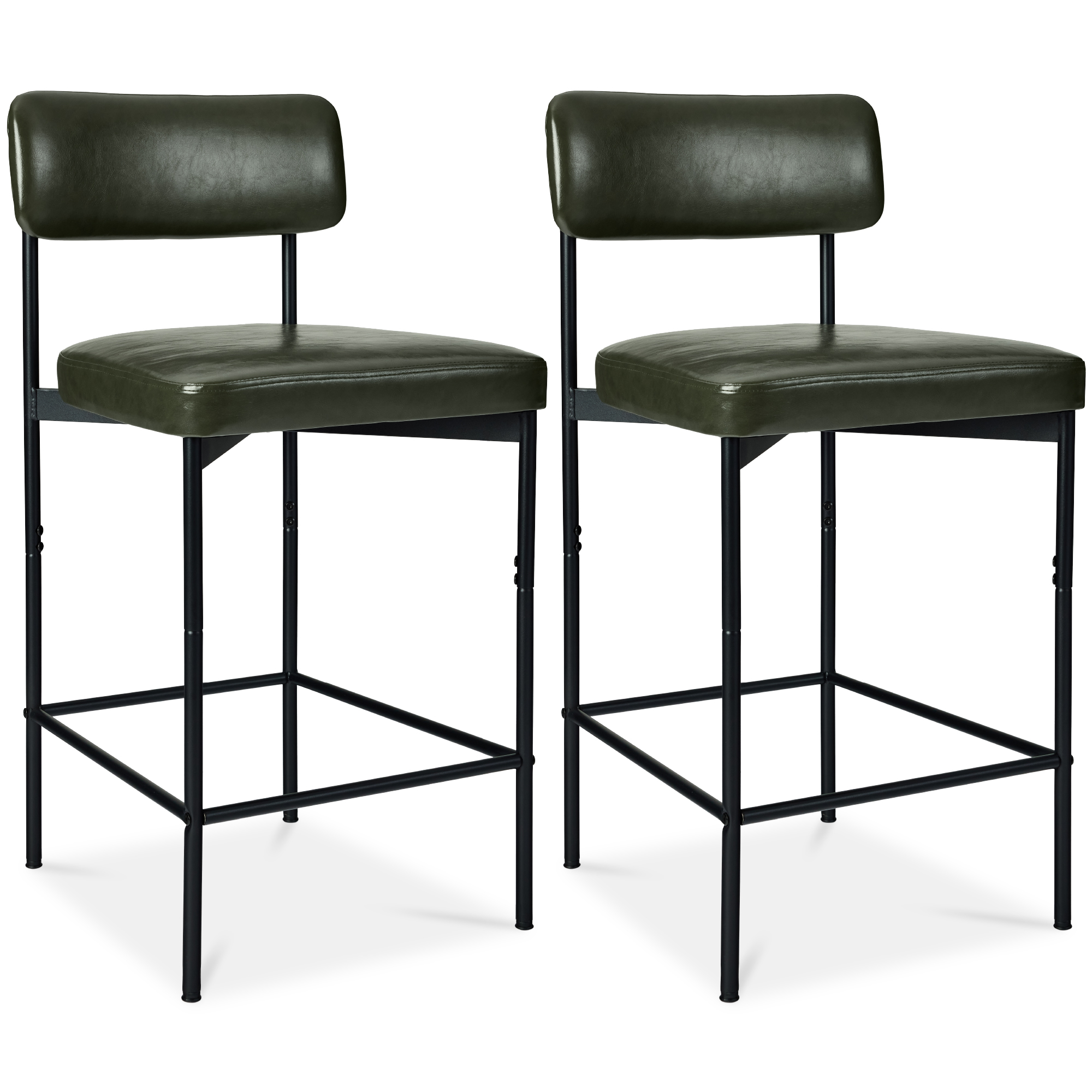 Set of 2 Faux Leather Counter Stools for Kitchen Island and Dining w/ Metal Frame - Moss Green - Best Choice Products Online