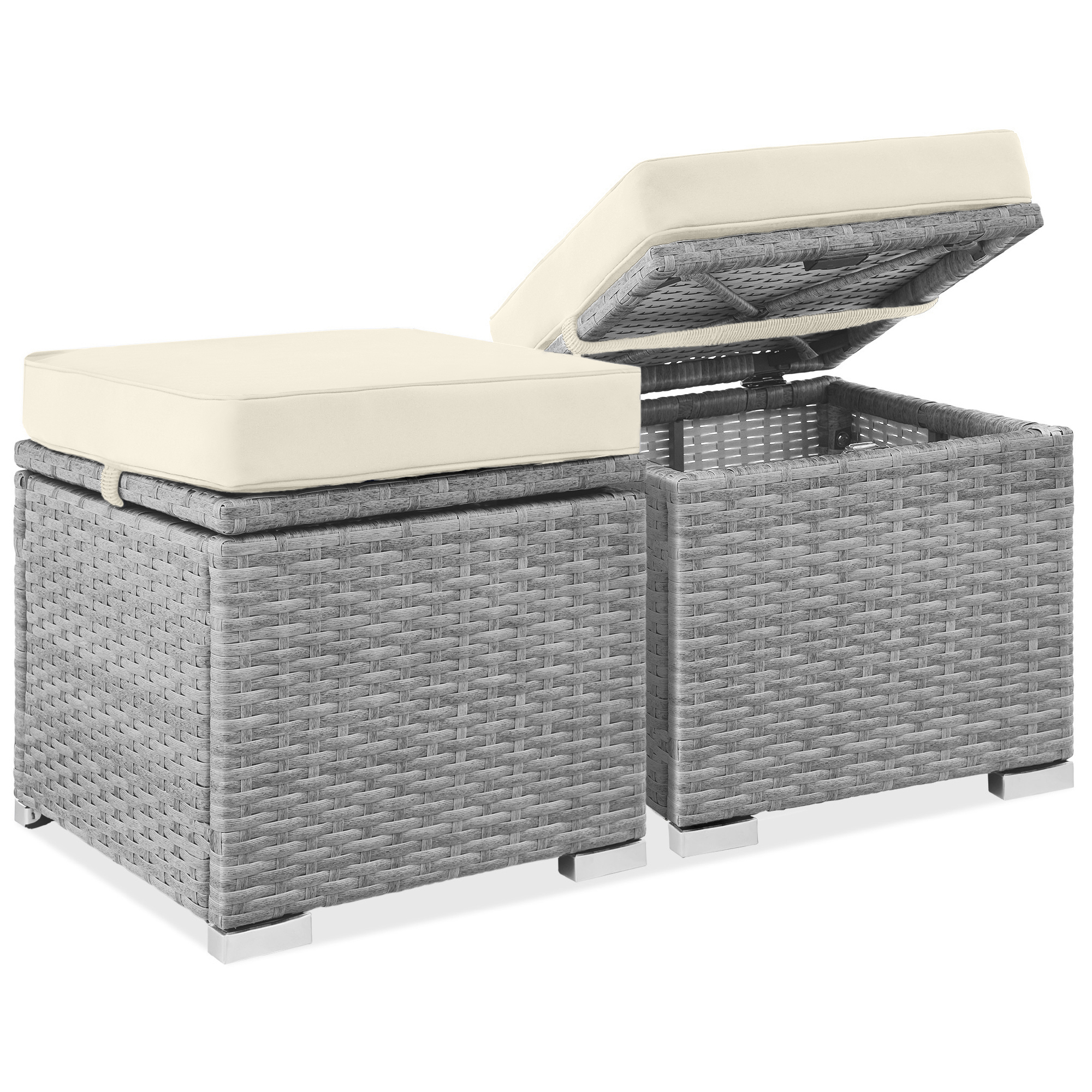 2 Wicker Ottomans, Multipurpose Storage Furniture w/ Removable Cushions, Steel Frame - Cream/Gray - Best Choice Products Online