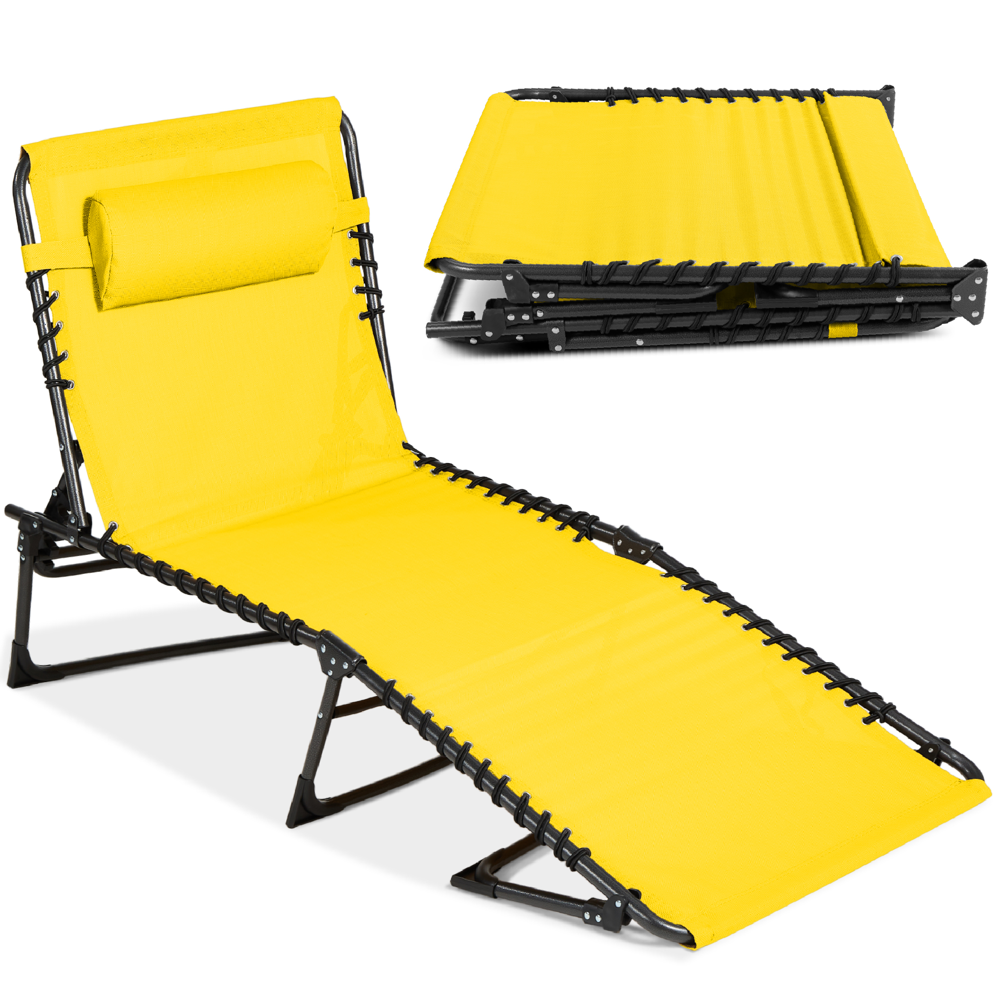Patio Chaise Lounge Chair, Outdoor Portable Adjustable Pool Recliner w/ Pillow - Yellow - Best Choice Products Online