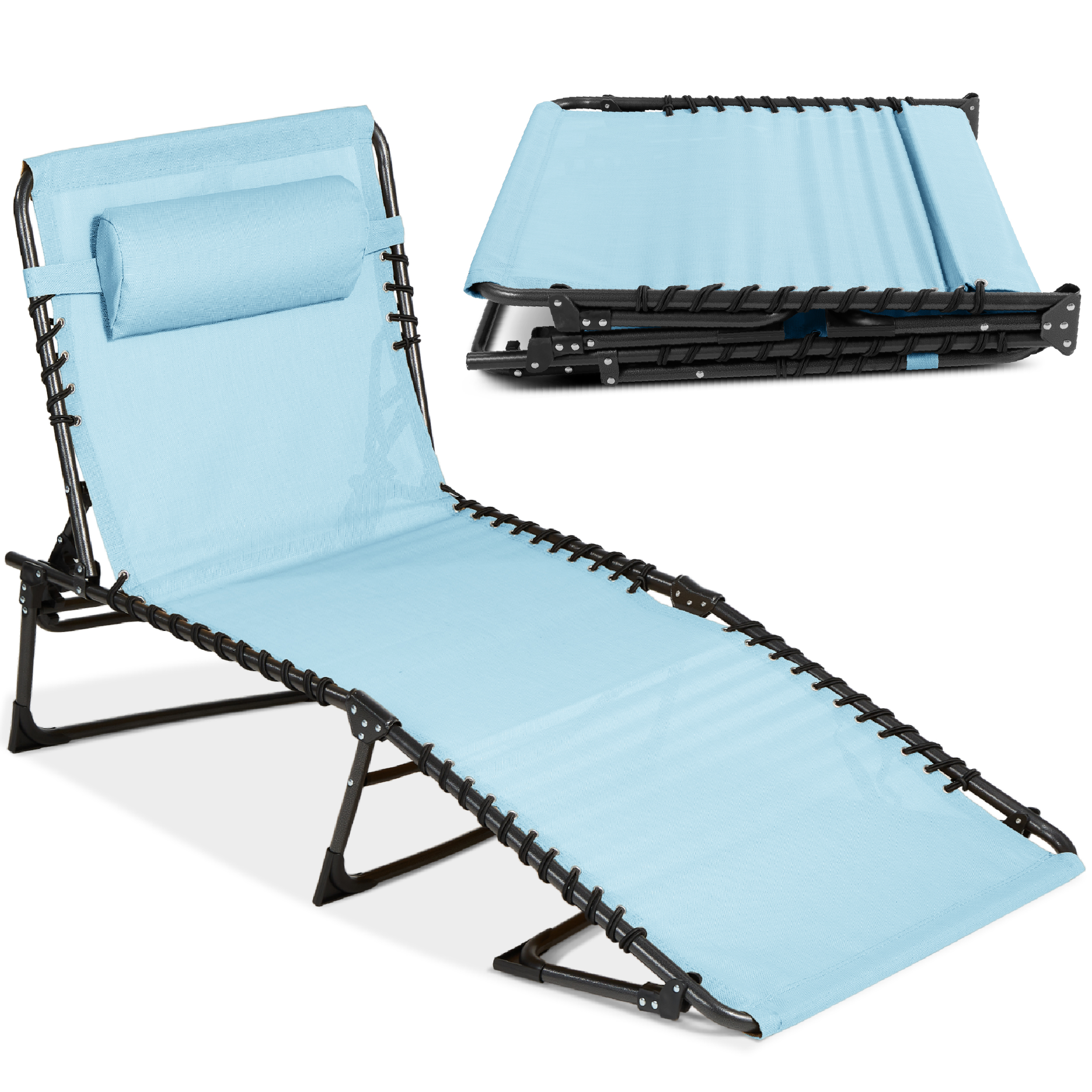 Patio Chaise Lounge Chair, Outdoor Portable Adjustable Pool Recliner w/ Pillow - Slate Blue - Best Choice Products Online