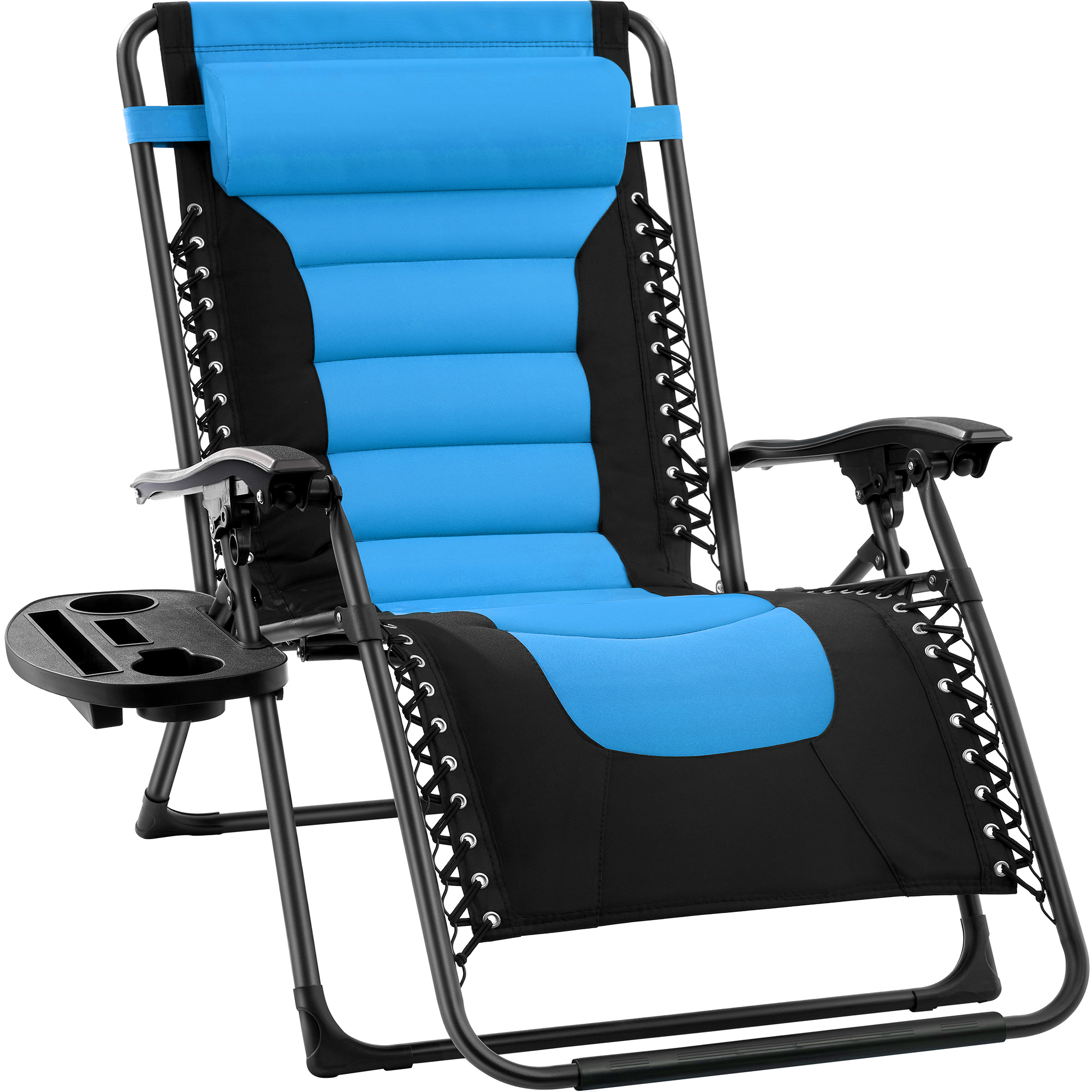 Oversized Padded Zero Gravity Chair, Folding Outdoor Patio Recliner w/ Headrest, Side Tray - Sky Blue - Best Choice Products Online